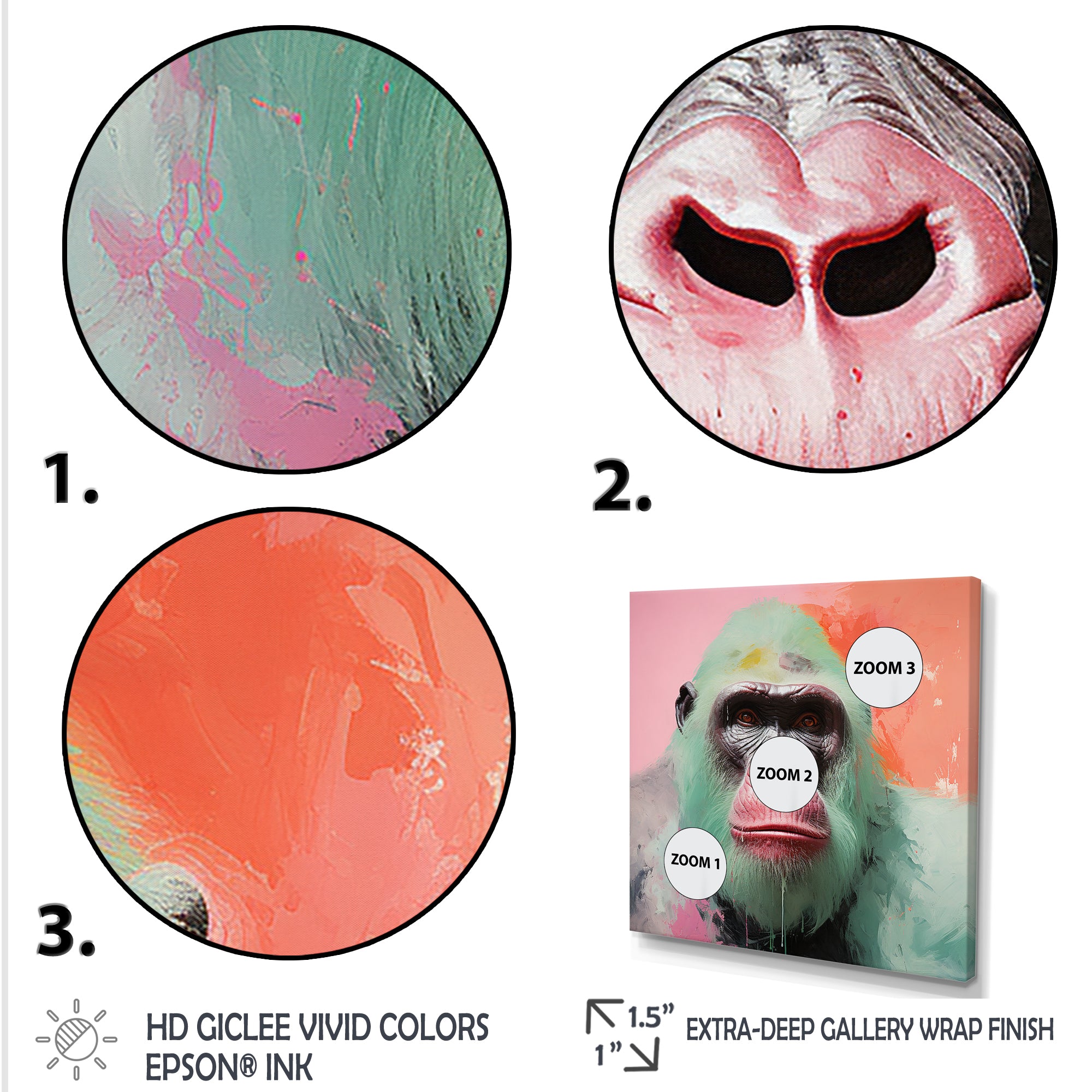 Green and pink Vibrant Gorilla Portrait - Green Gorilla Wall Art