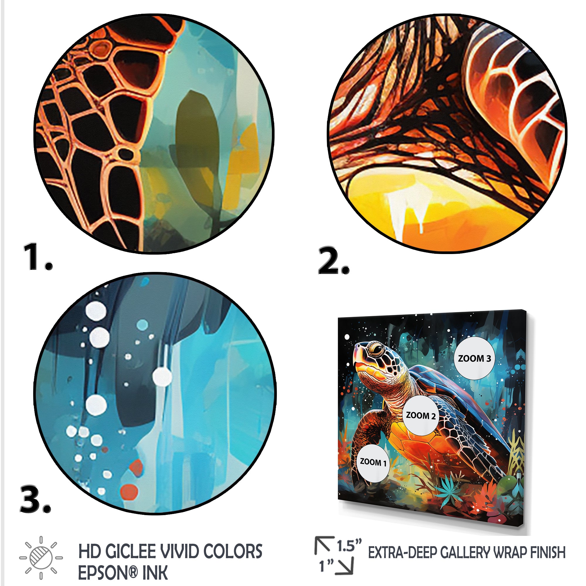 Graceful yellow and blue turtle swim - Turtle Canvas Wall Art