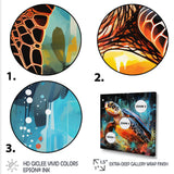 Graceful yellow and blue turtle swim - Turtle Canvas Wall Art