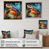 Graceful yellow and blue turtle swim - Turtle Canvas Wall Art