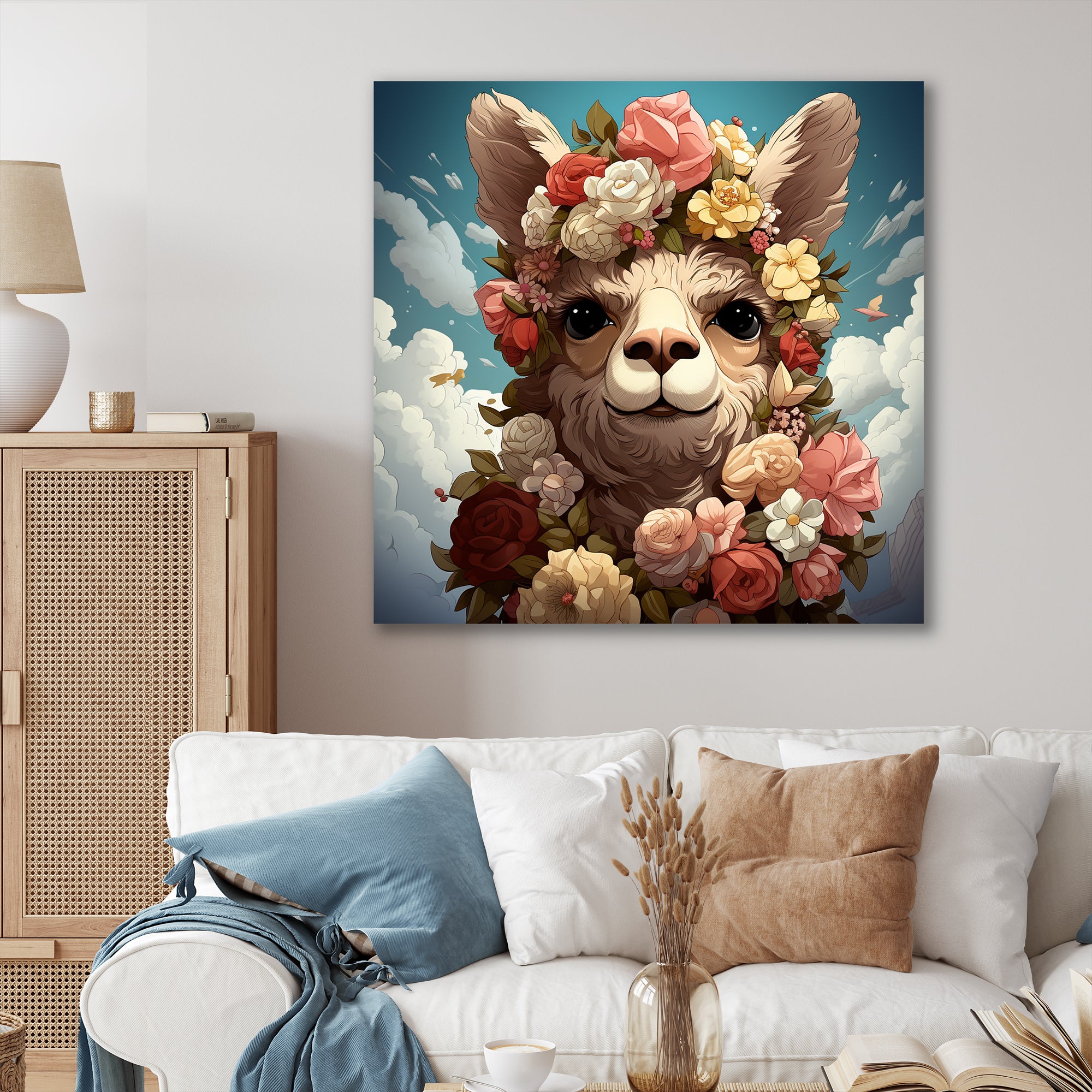 Flower crown Llama beauty - Llama Framed Canvas Art