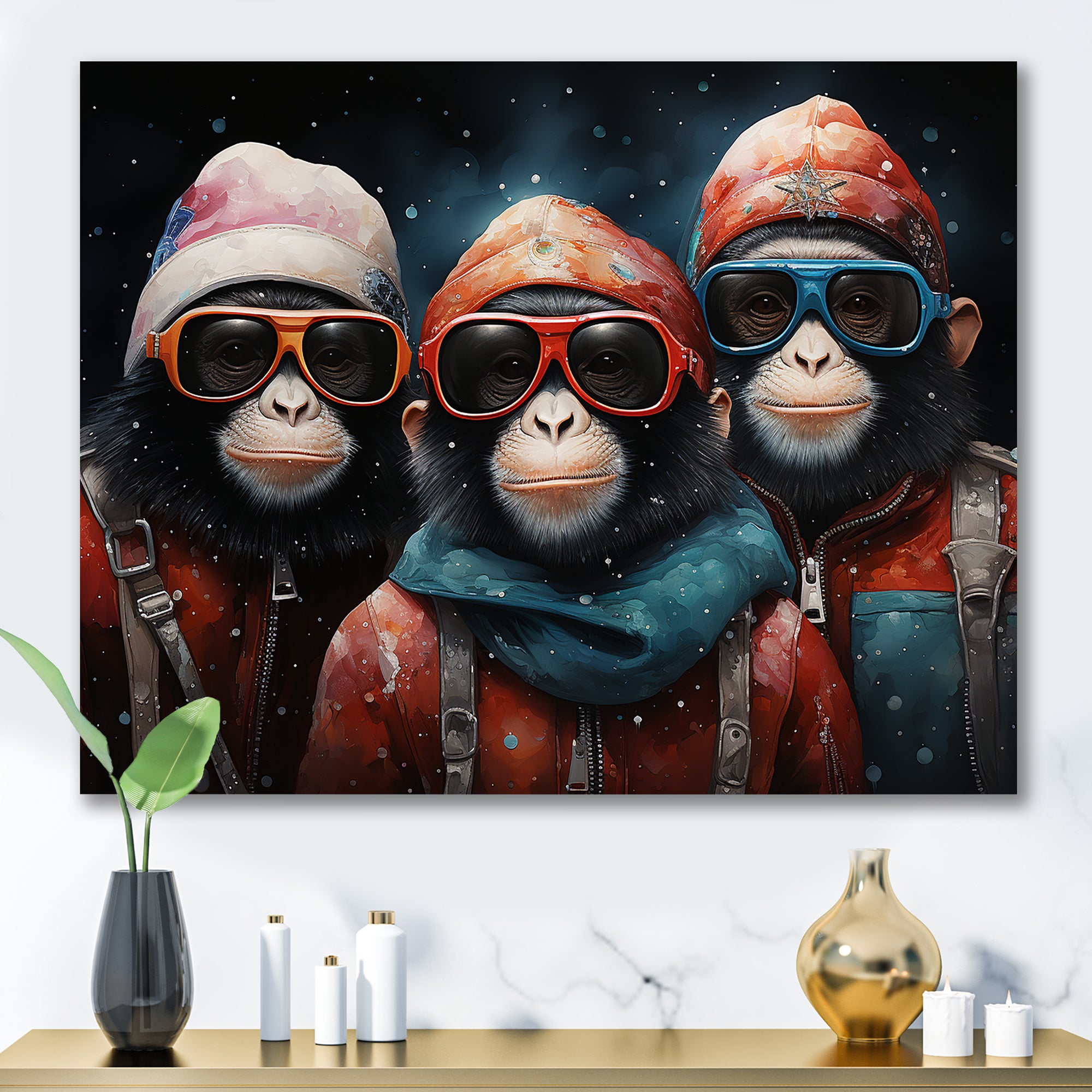 Popart Monkeys at the North Pole - Red Monkey Wall Art