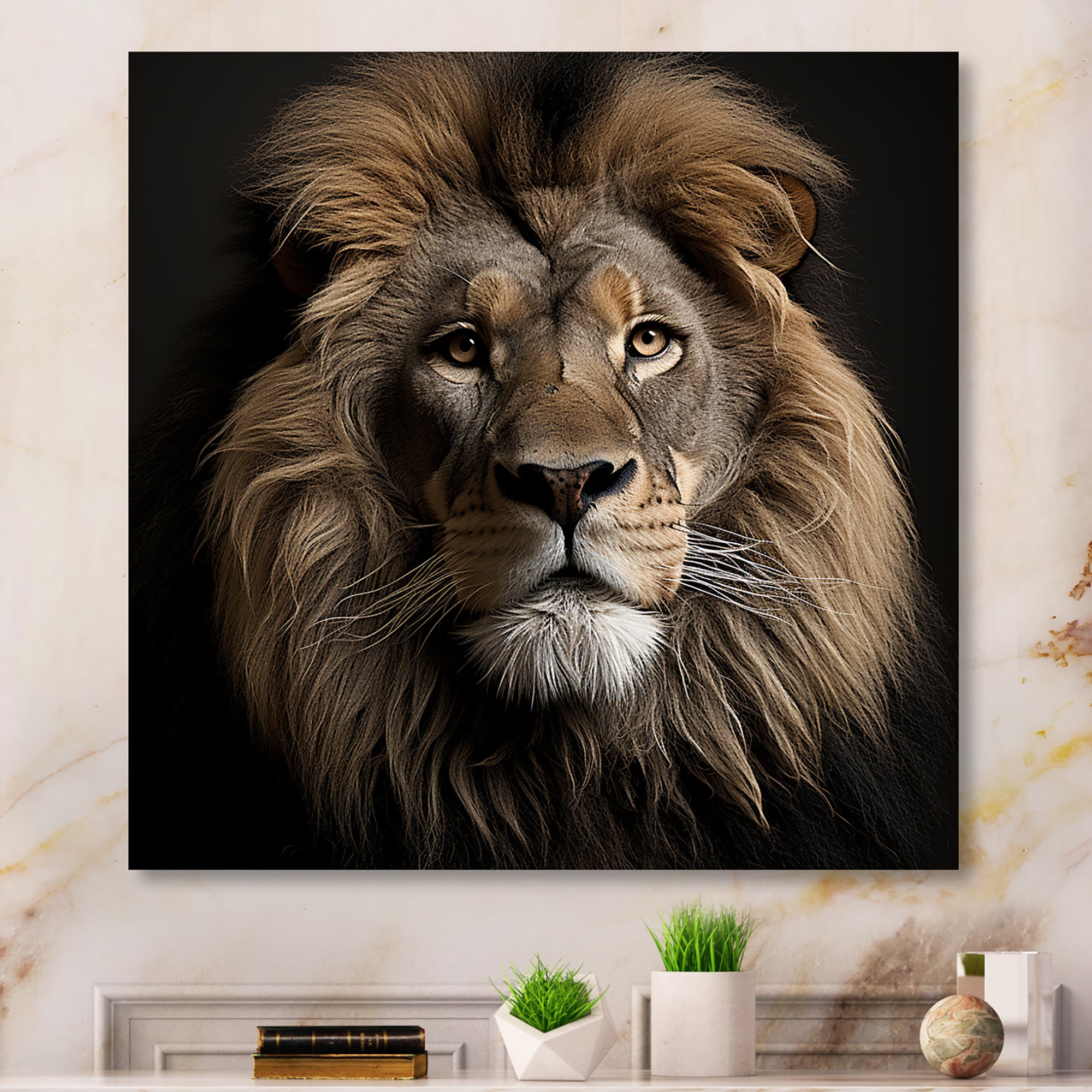 Dark Majestic Lion portrait - Lion Large Canvas Wall Art
