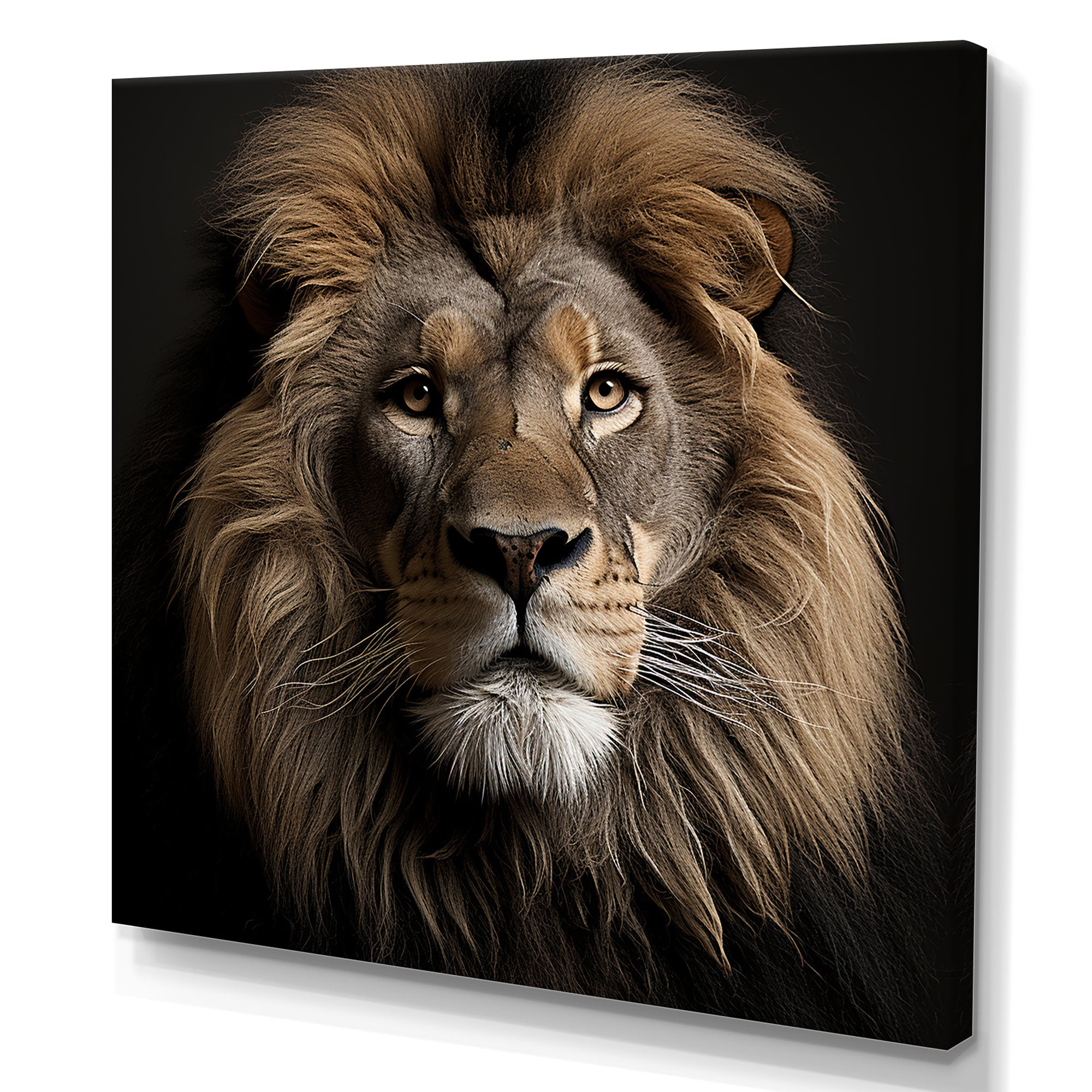 Dark Majestic Lion portrait - Lion Large Canvas Wall Art