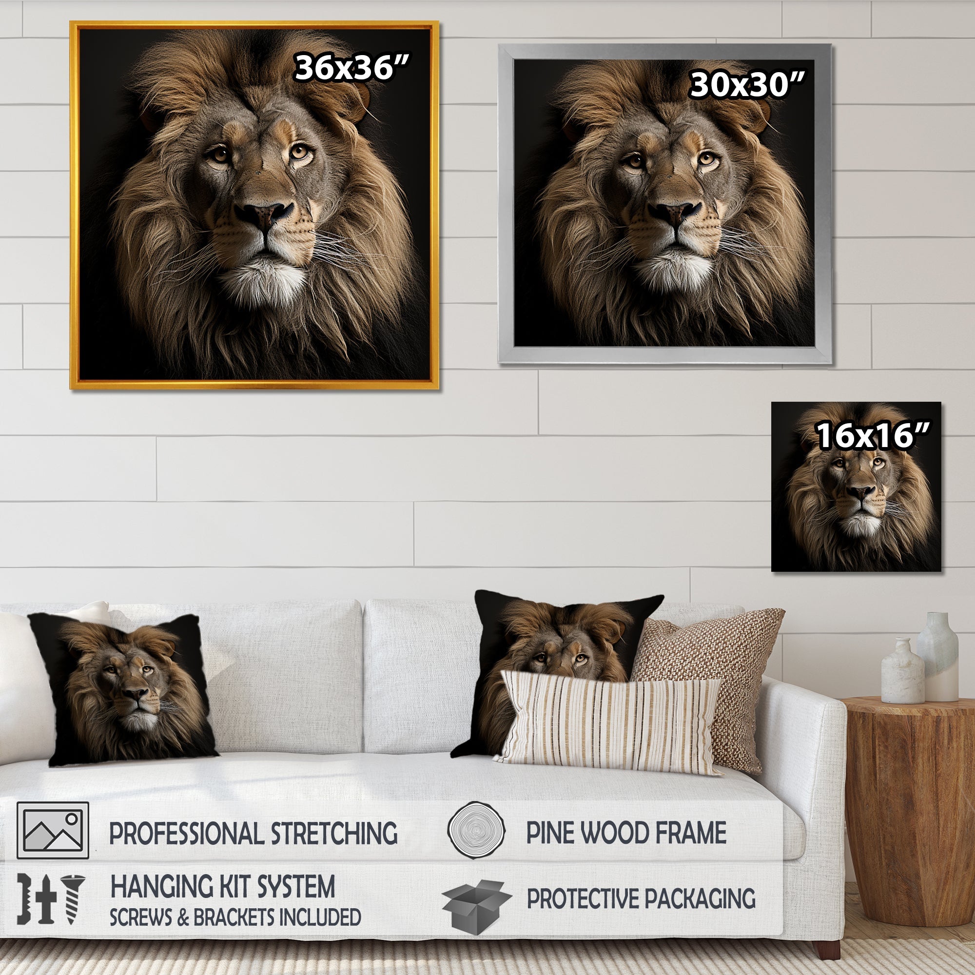 Dark Majestic Lion portrait - Lion Large Canvas Wall Art