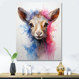 Pink and blue curious Llama portrait - Pink Llama Wall Art
