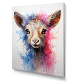 Pink and blue curious Llama portrait - Pink Llama Wall Art