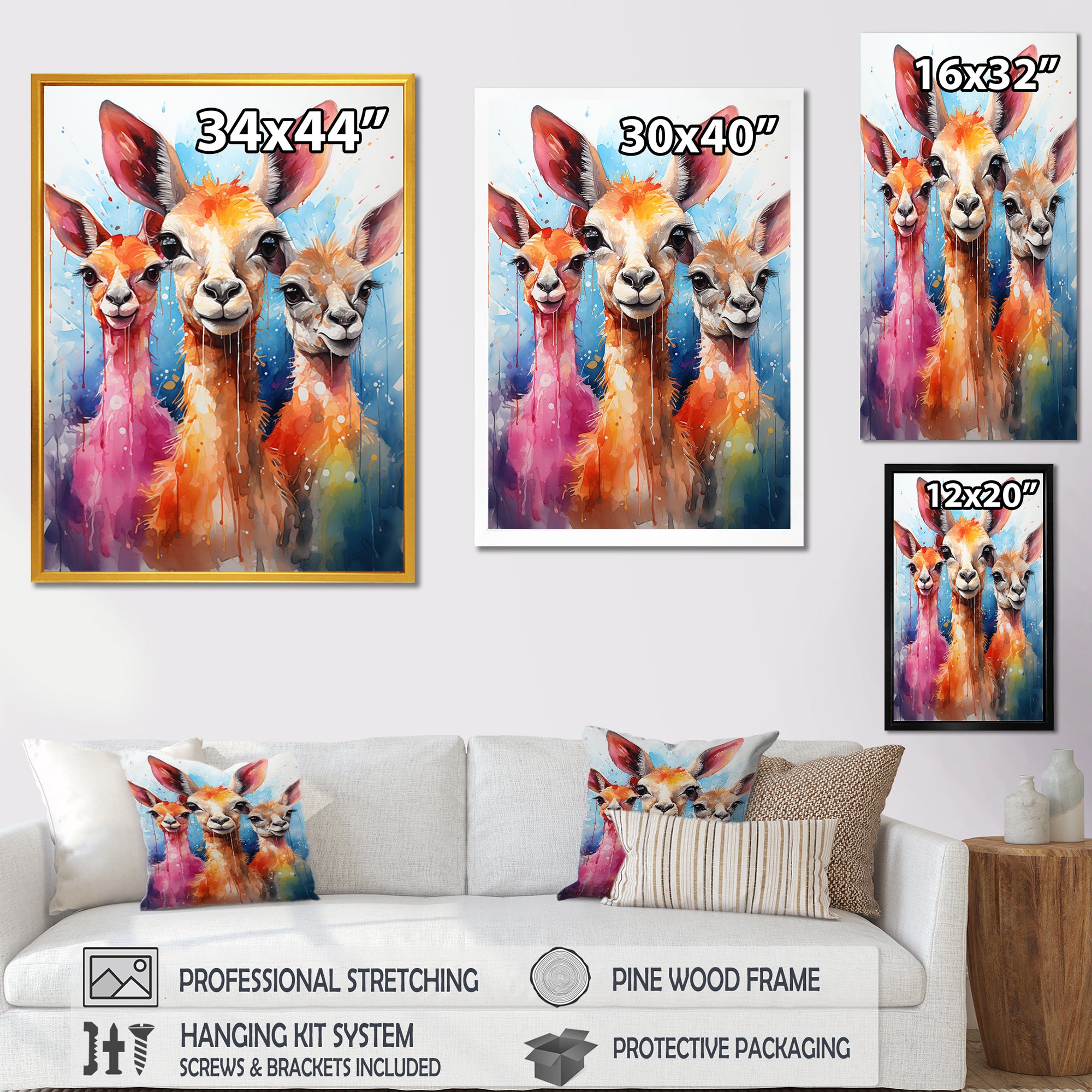 Curious portrait of Llama friends - Llama Large Canvas Wall Art