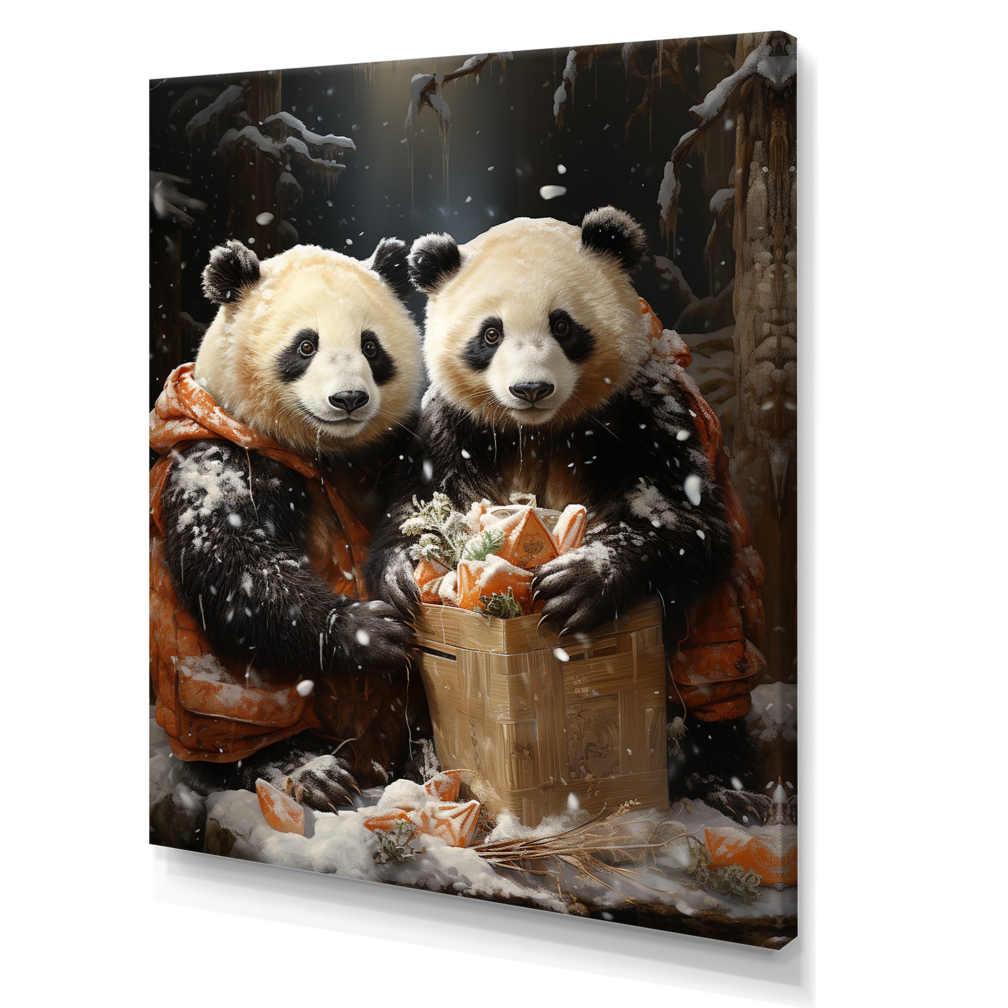 Snowy Bamboo Panda Party - Panda Bedroom Wall Art