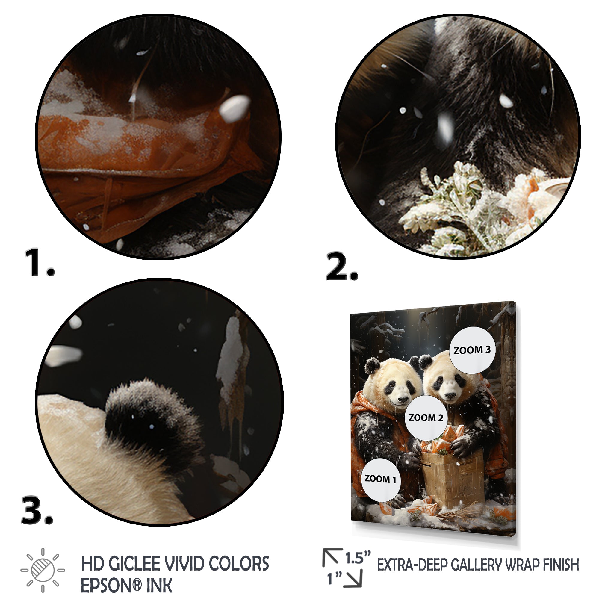 Snowy Bamboo Panda Party - Panda Bedroom Wall Art