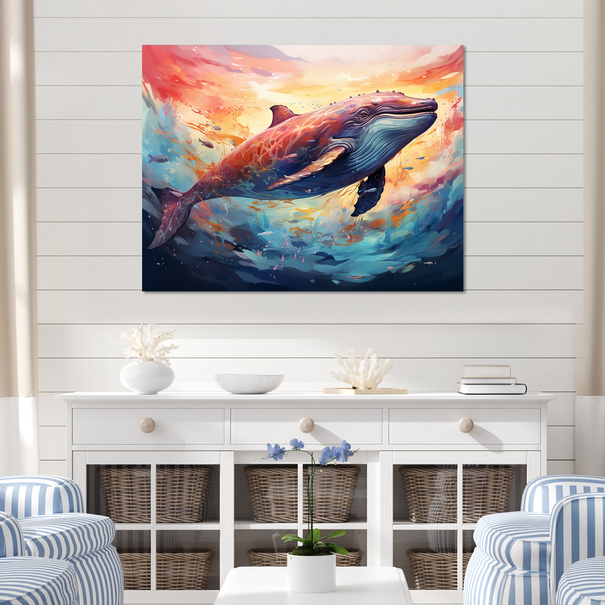 Blue Majesty dolphin in Watercolor - Dolphin Bedroom Wall Art