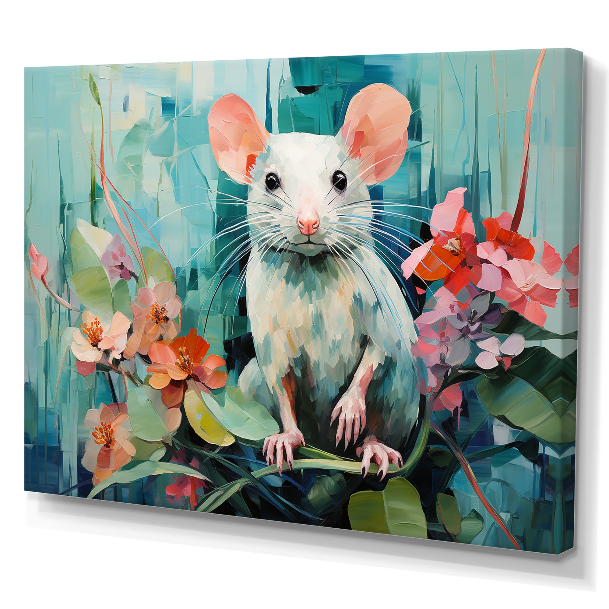 Green curious rat blooms - Mouse Wall Decor