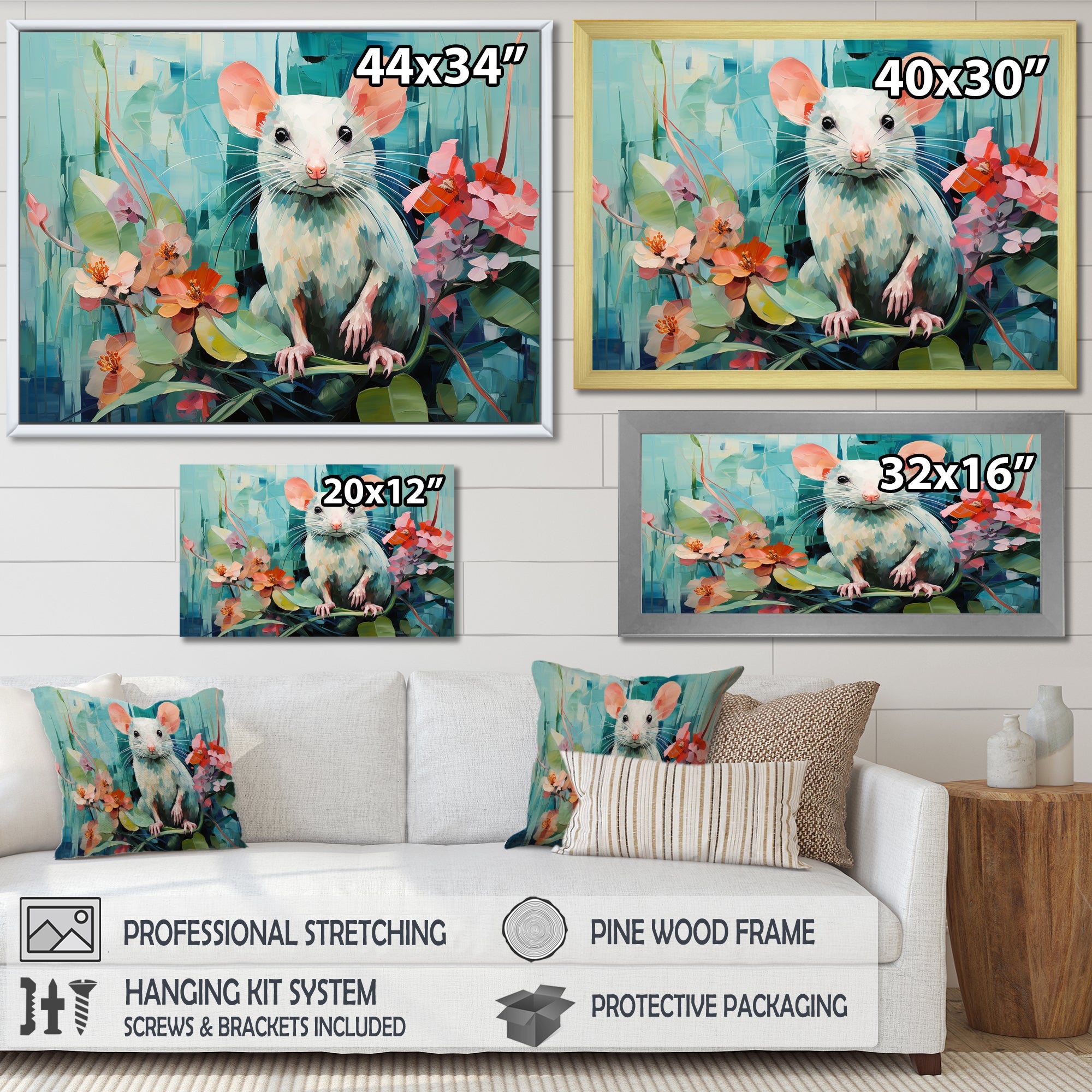 Green curious rat blooms - Mouse Wall Decor