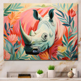 Floral Pink Rhino paradise - Rhino Framed Canvas Art