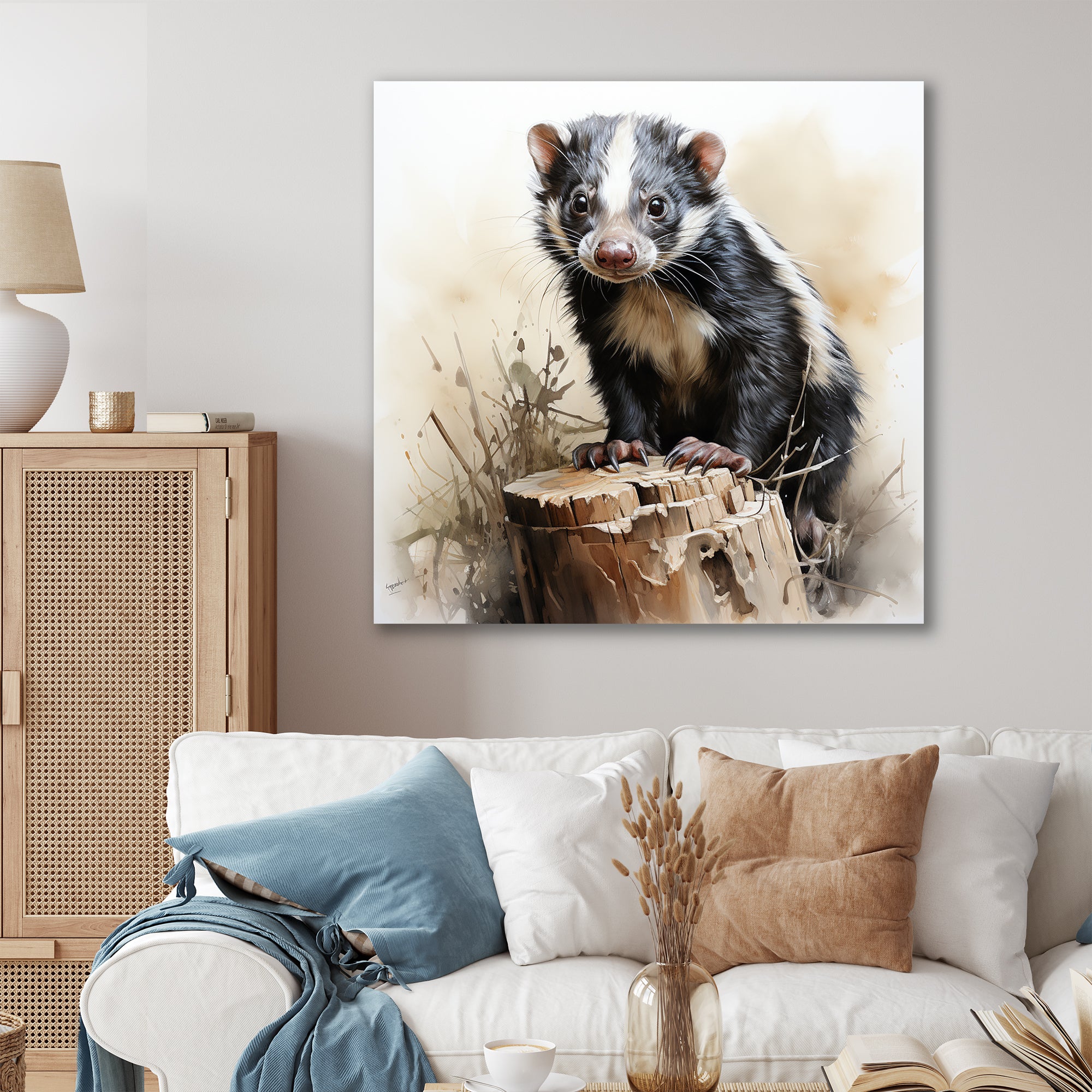 Black Playful Skunk meadows - Skunk Wall Art Prints