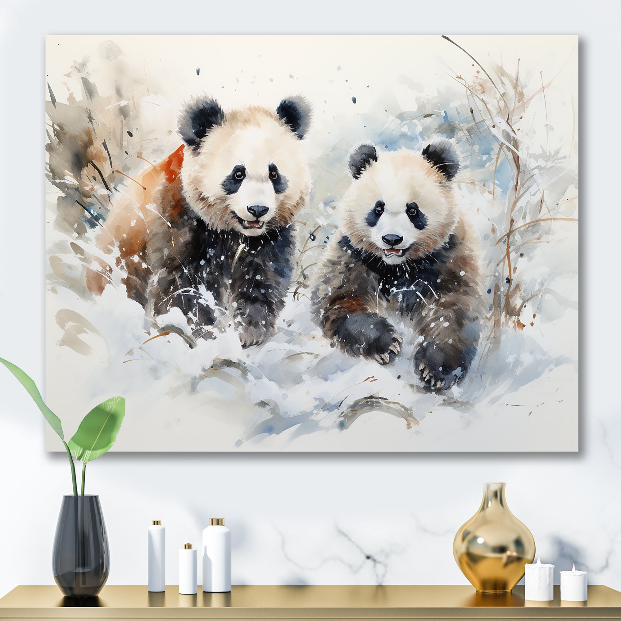 Panda playing in winter landscape - Bear Bedroom Wall Art