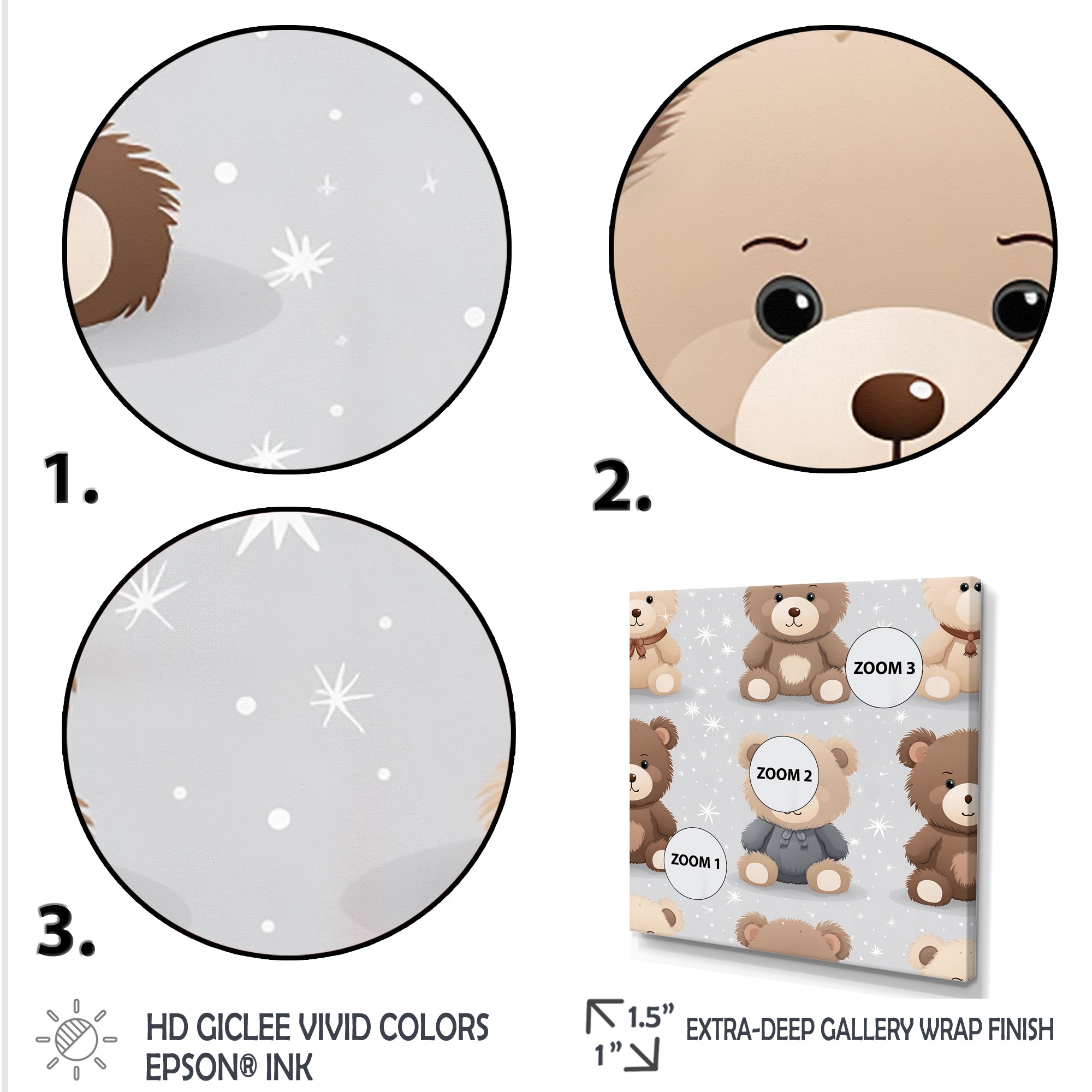Brown and grey Teady bear nursery - Bear Large Canvas Wall Art