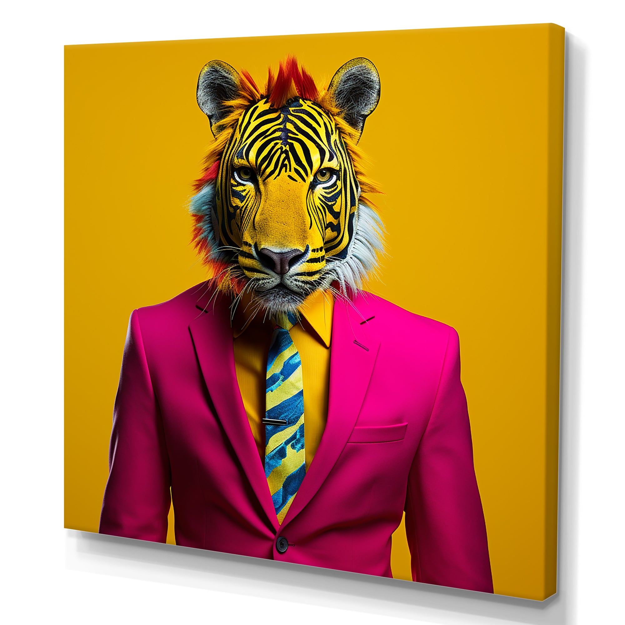 Pink suited up tiger - Tiger Fashion Framed Canvas Art
