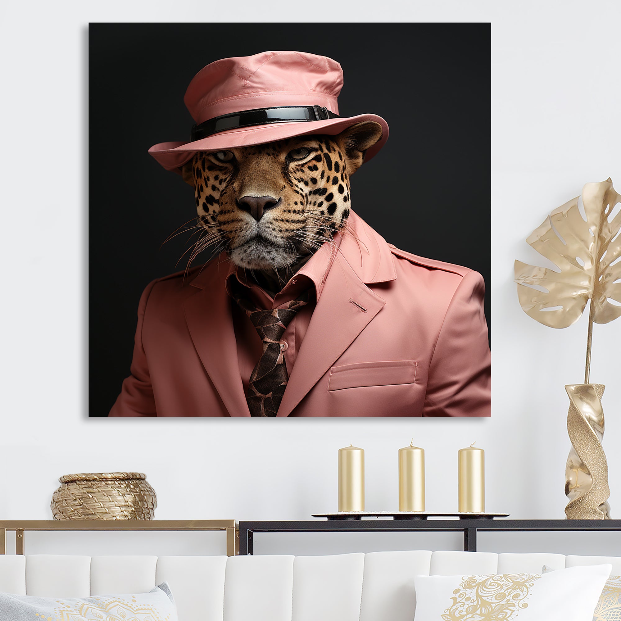 Pink suited up cheetah - Cheetah Fashion Home Decor Art