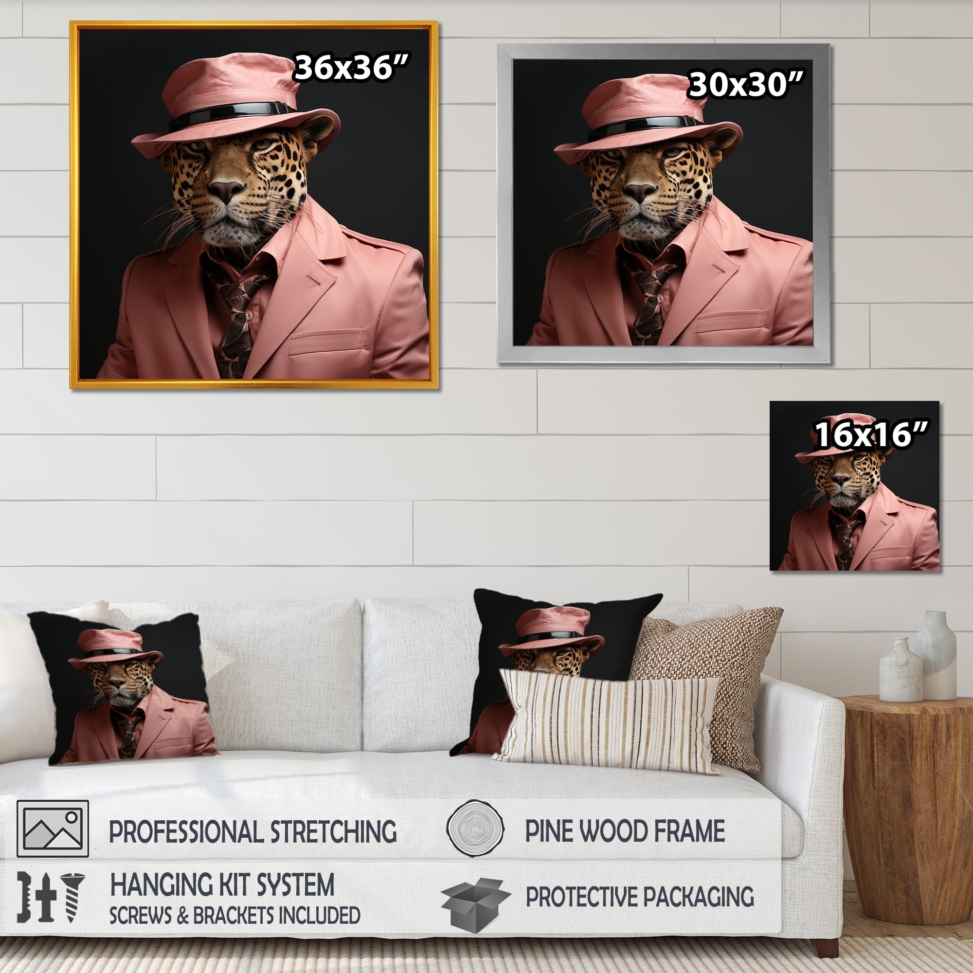 Pink suited up cheetah - Cheetah Fashion Home Decor Art