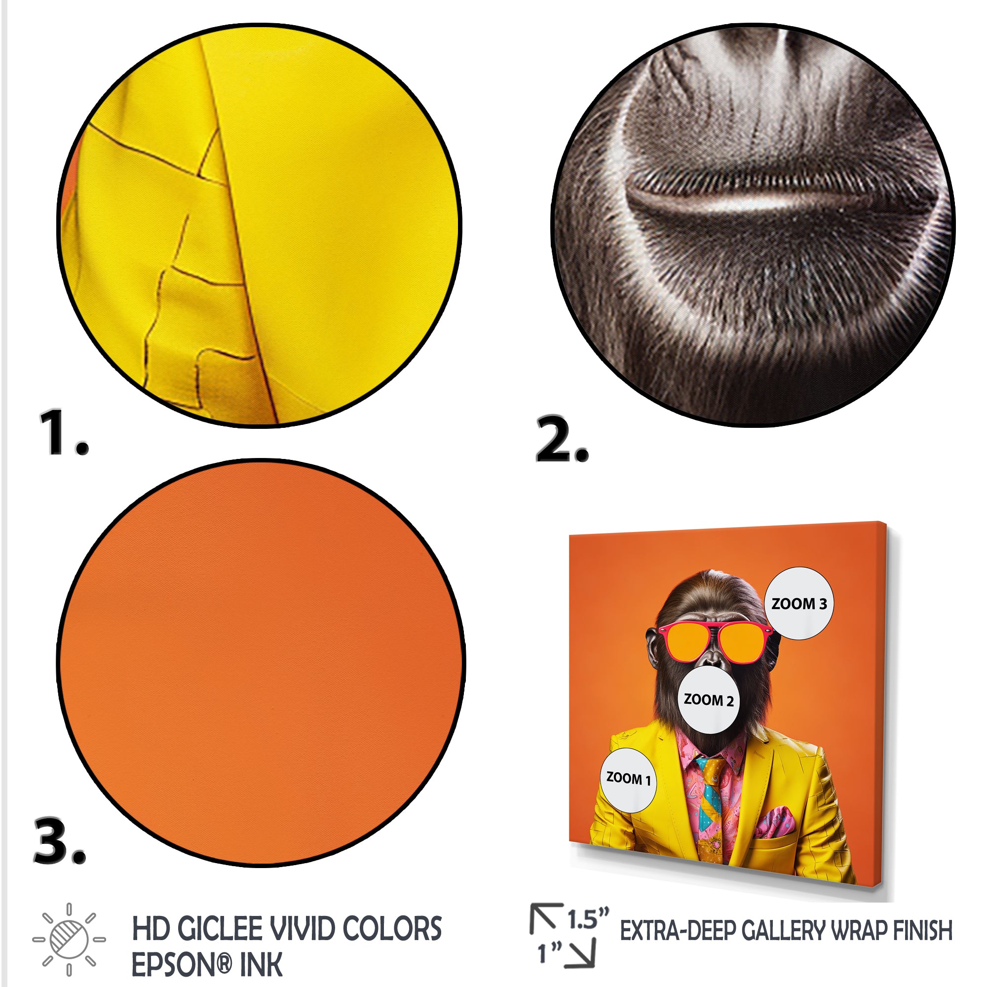 Yellow and orange suited up Monkey - Monkey Fashion Canvas Wall Art