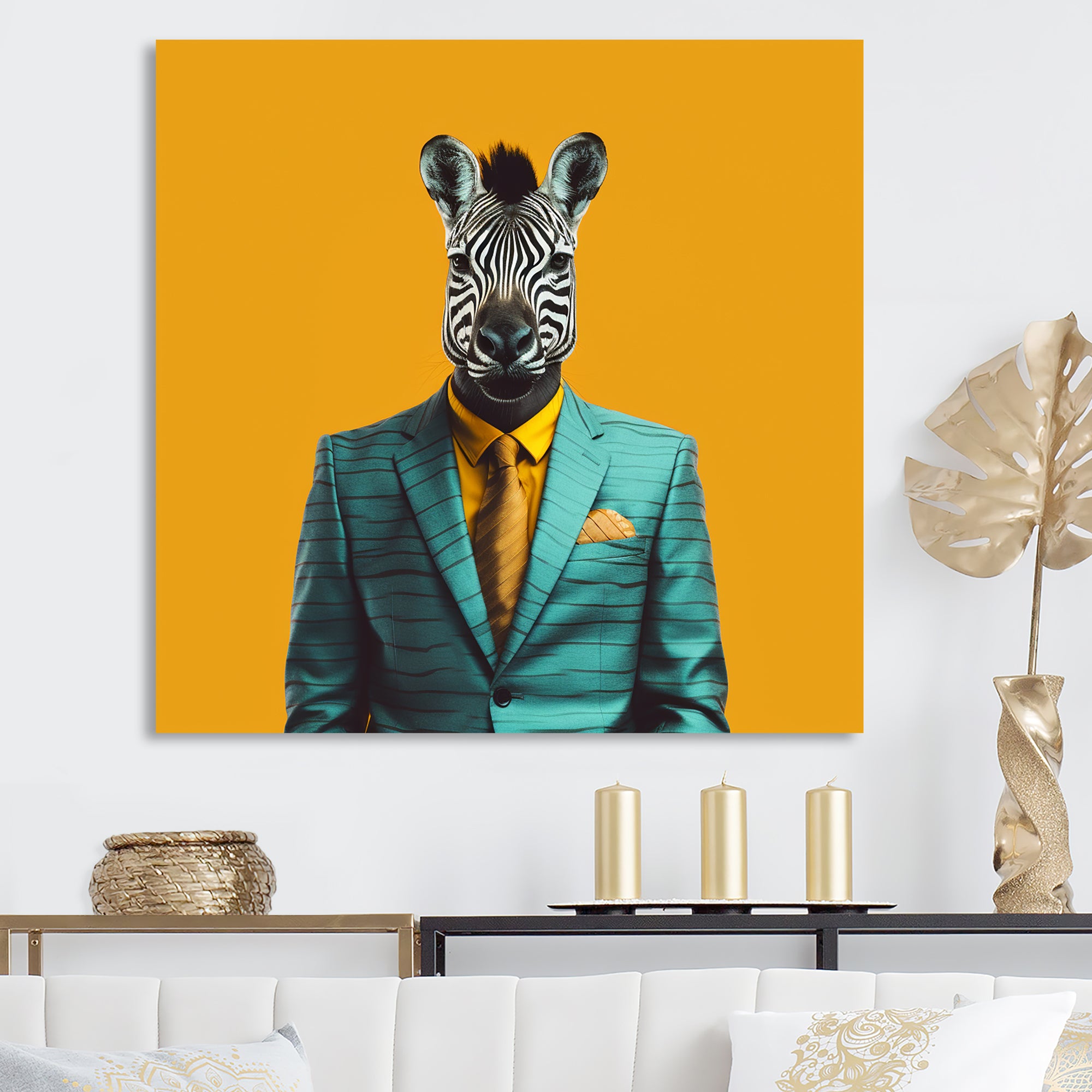 Yellow and blue suited up zebra - Zebra Fashion Wall Decor