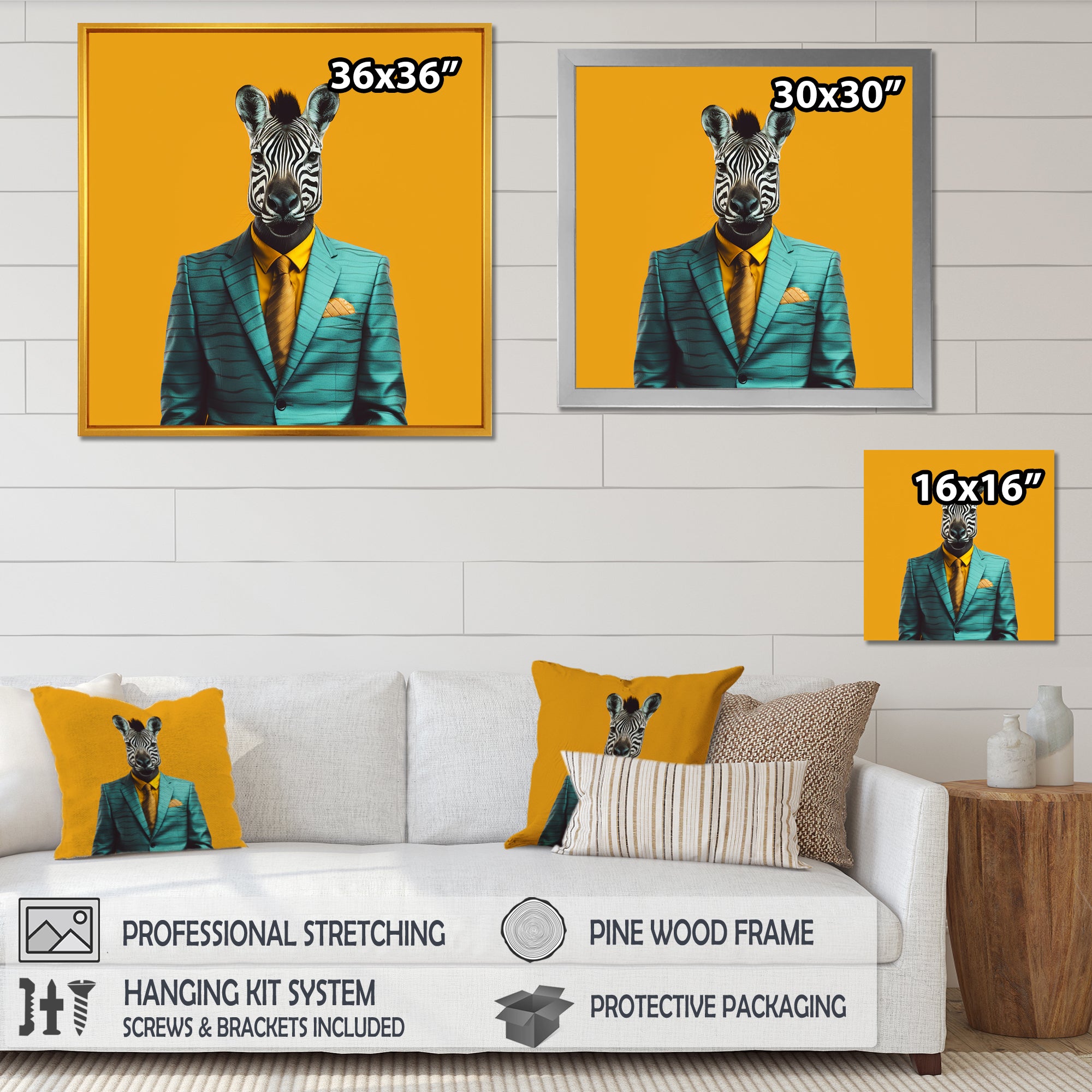 Yellow and blue suited up zebra - Zebra Fashion Wall Decor