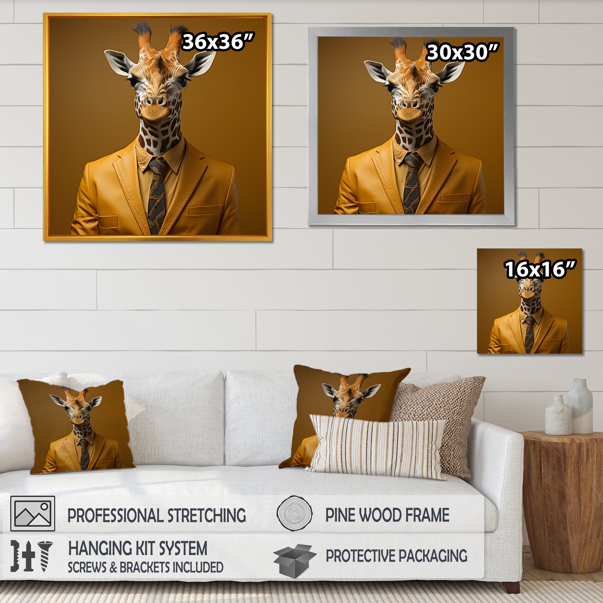 Yellow and brown suited up fashion giraffe - Giraffe Fashion Wall Decor