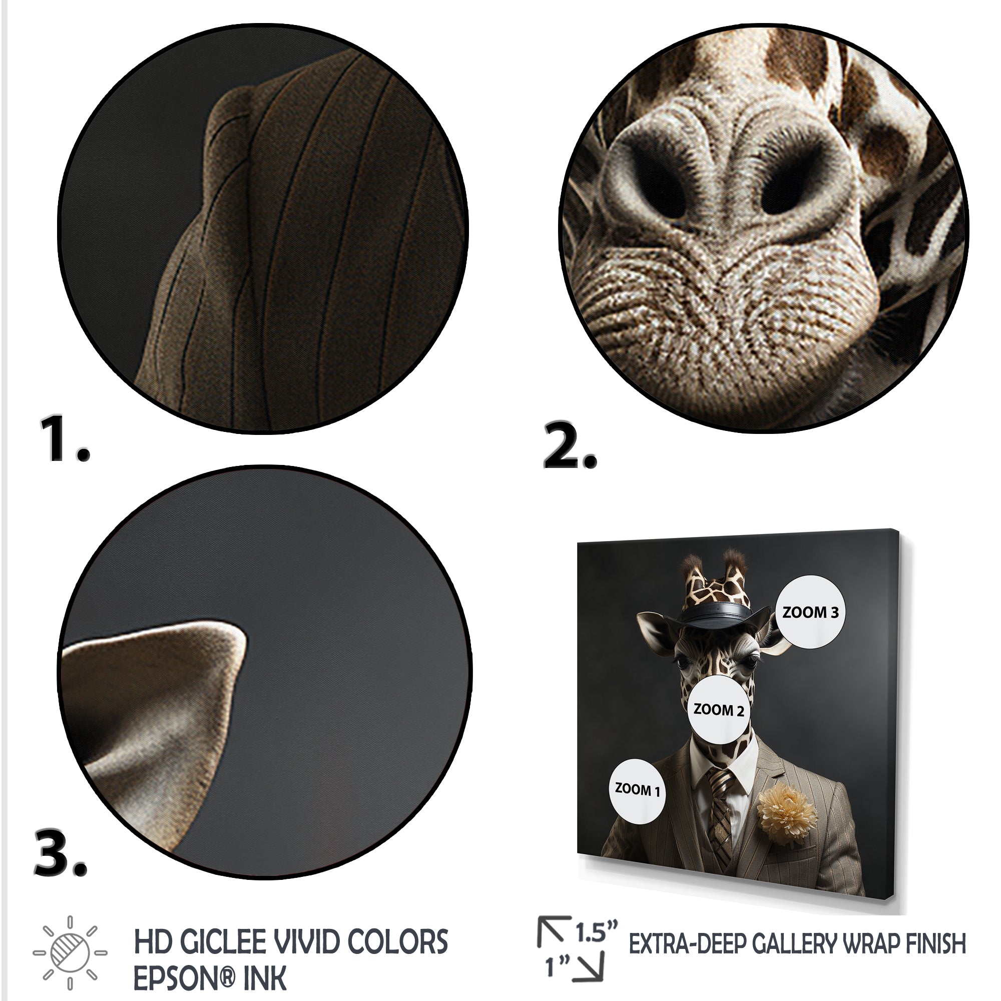 Grey and black suited up fashion giraffe - Giraffe Fashion Wall Art Prints