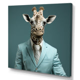 Blue and grey suited up fashion giraffe - Giraffe Fashion Wall Art Prints