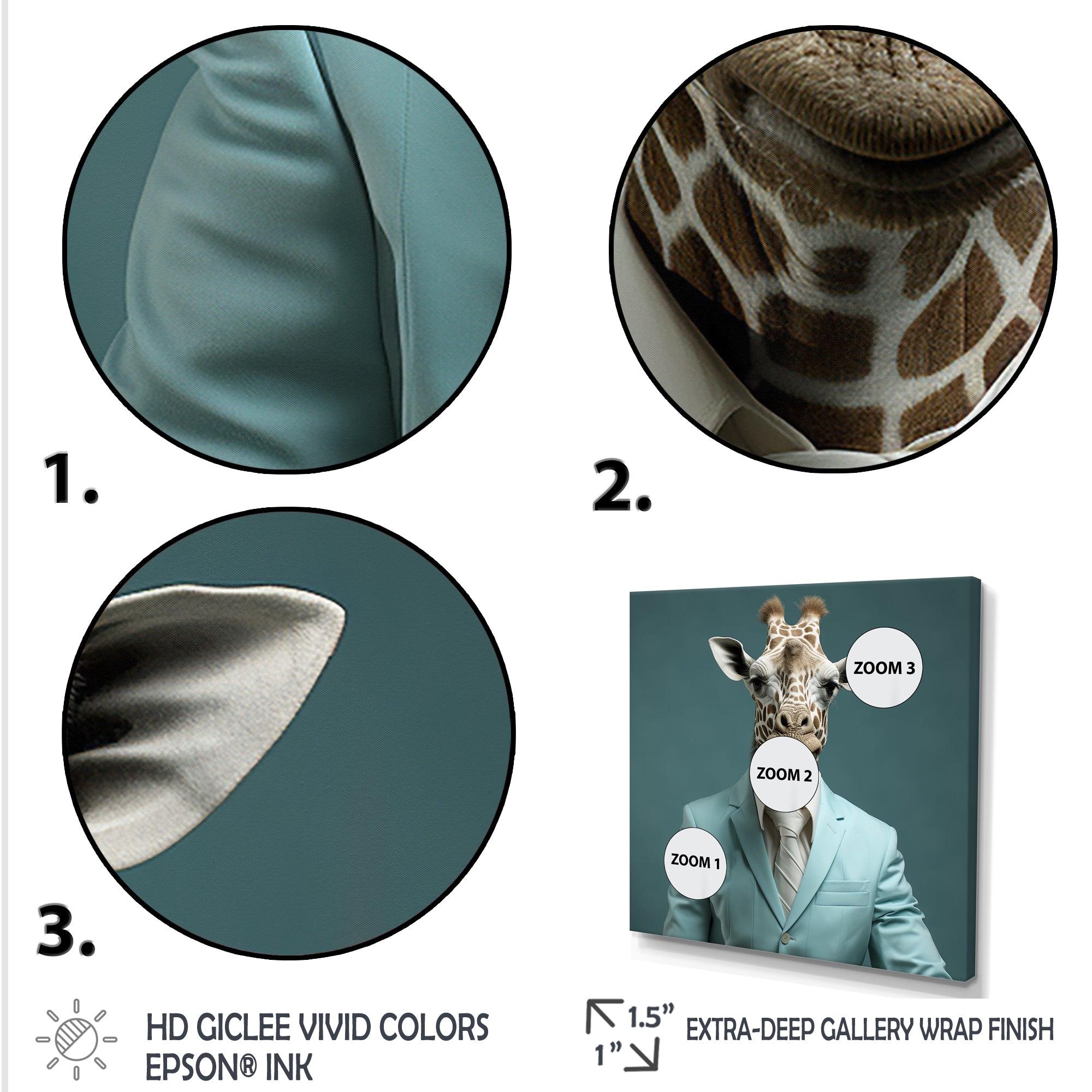 Blue and grey suited up fashion giraffe - Giraffe Fashion Wall Art Prints