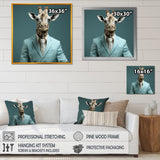 Blue and grey suited up fashion giraffe - Giraffe Fashion Wall Art Prints