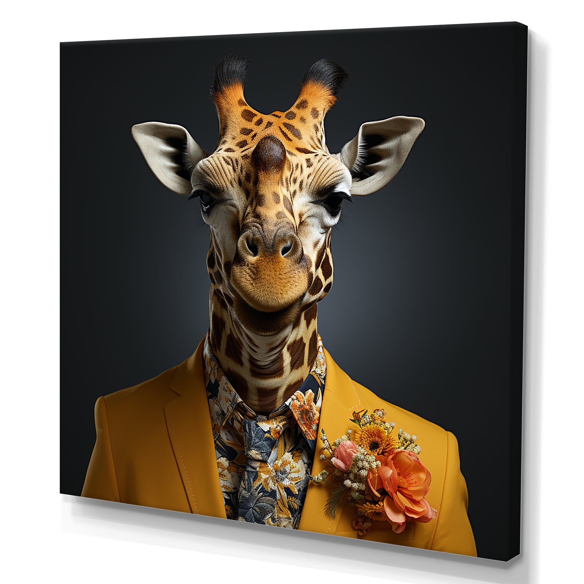 Yellow and black suited up fashion giraffe - Yellow Giraffe Fashion Wall Art