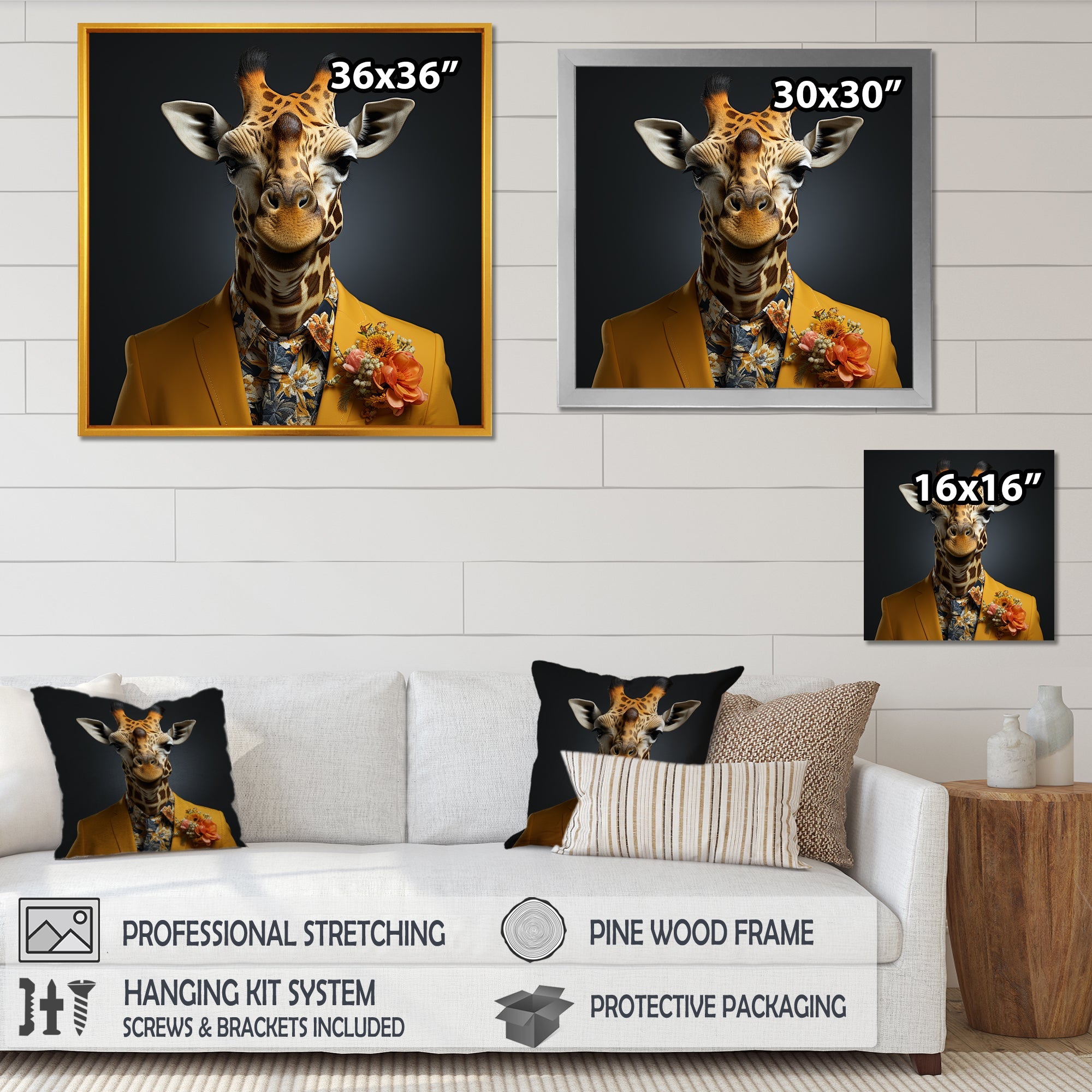Yellow and black suited up fashion giraffe - Yellow Giraffe Fashion Wall Art