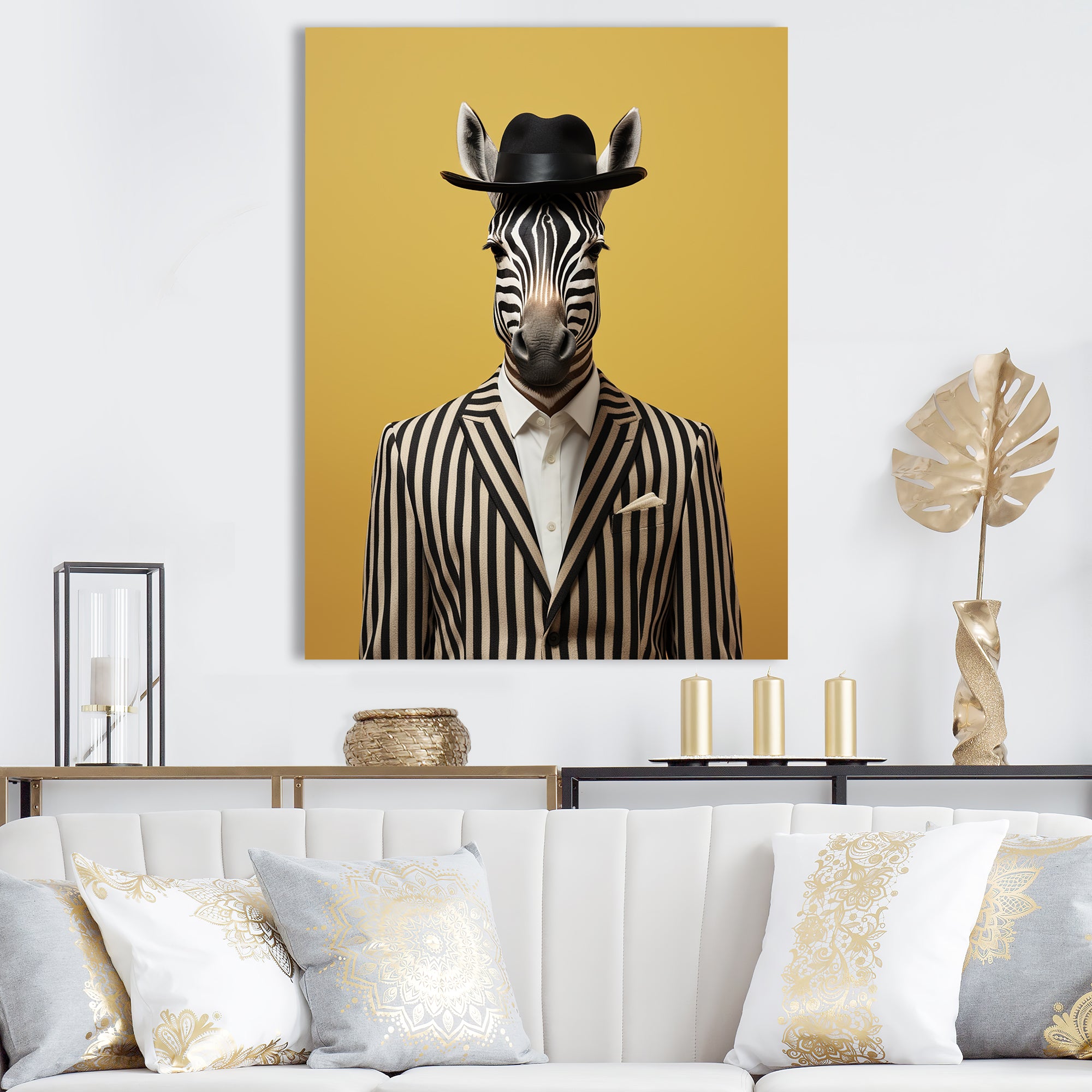Chic Zebra suit - Yellow Zebra Fashion Wall Art