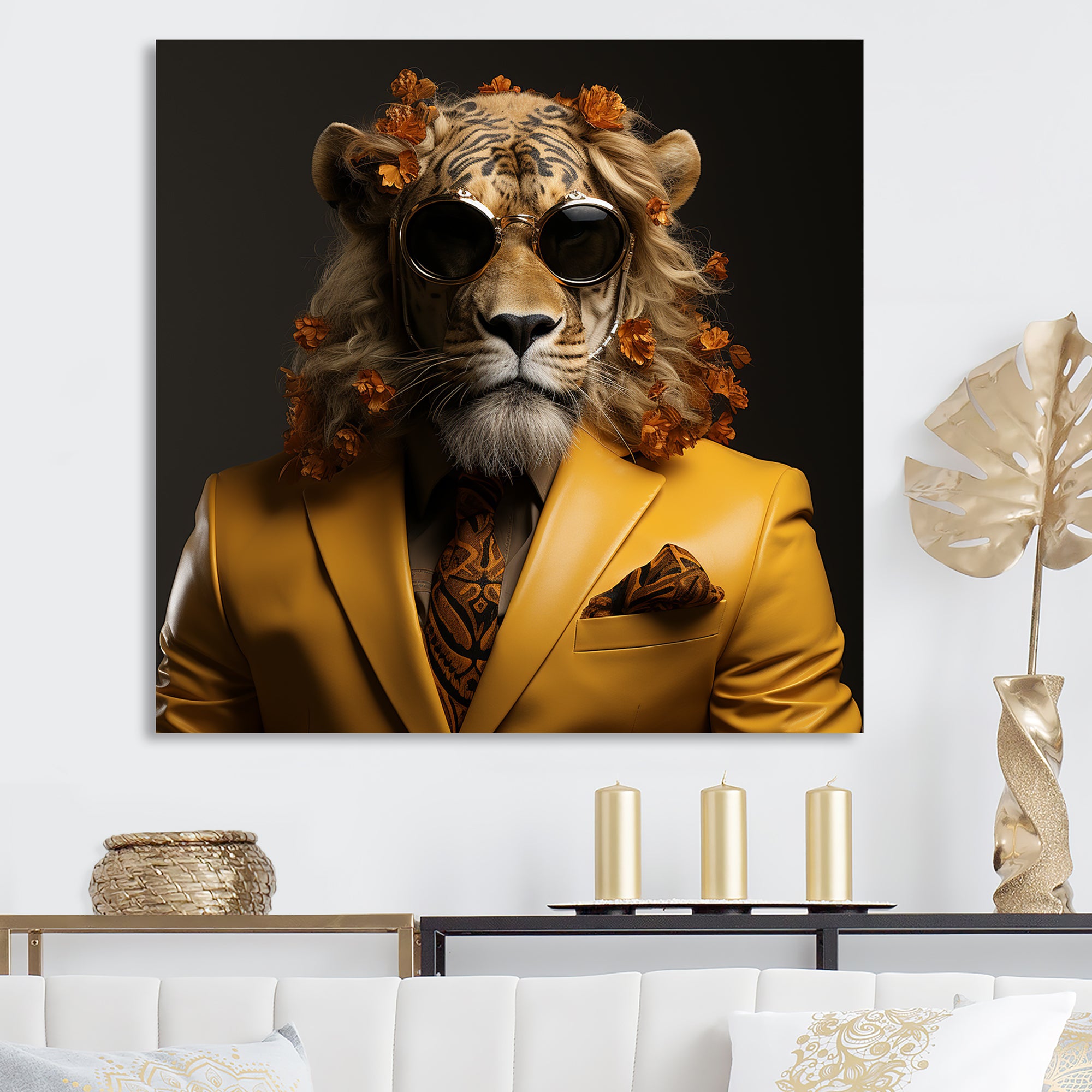 Lion in suit fashion Elegance - Lion Fashion Living Room Wall Art