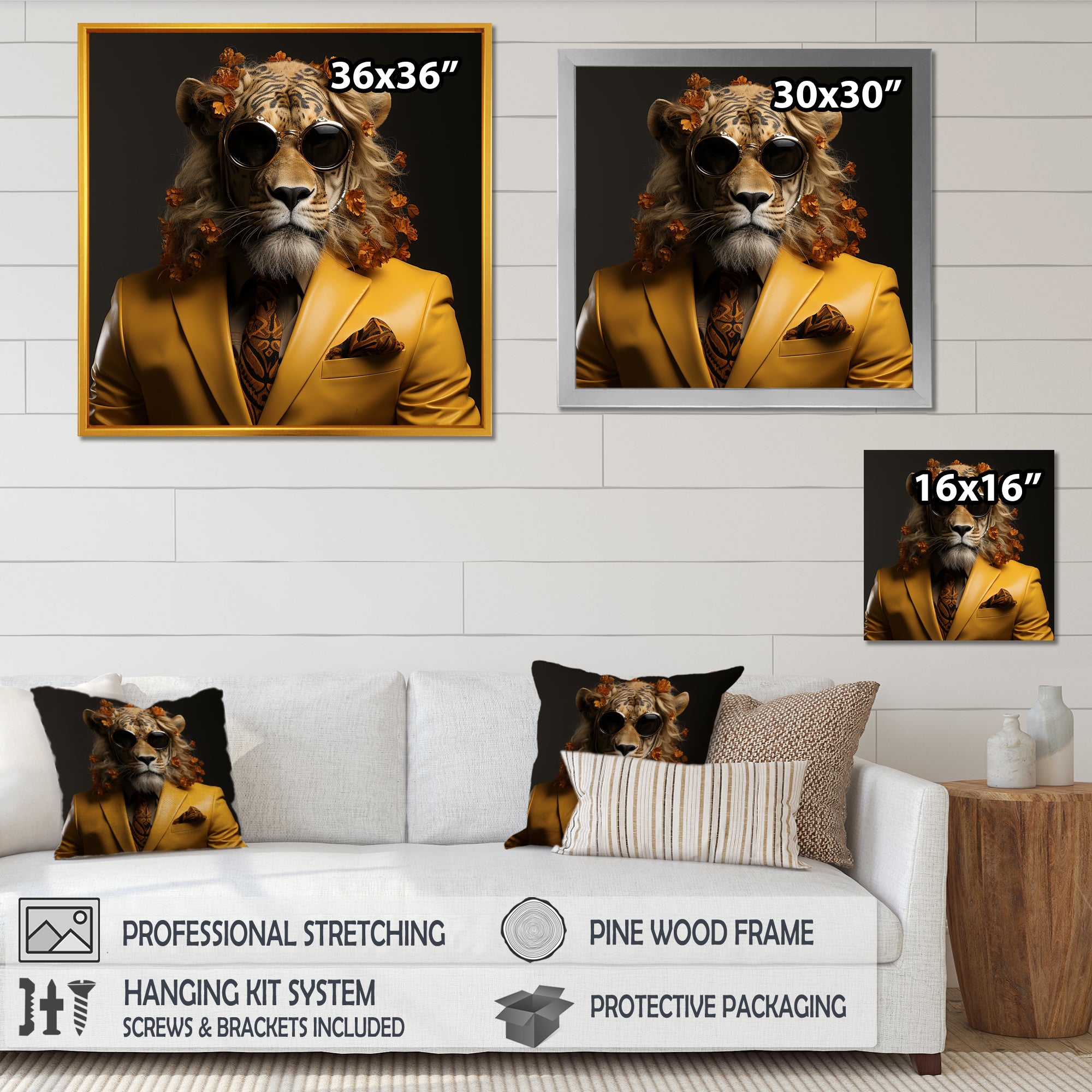 Lion in suit fashion Elegance - Lion Fashion Living Room Wall Art