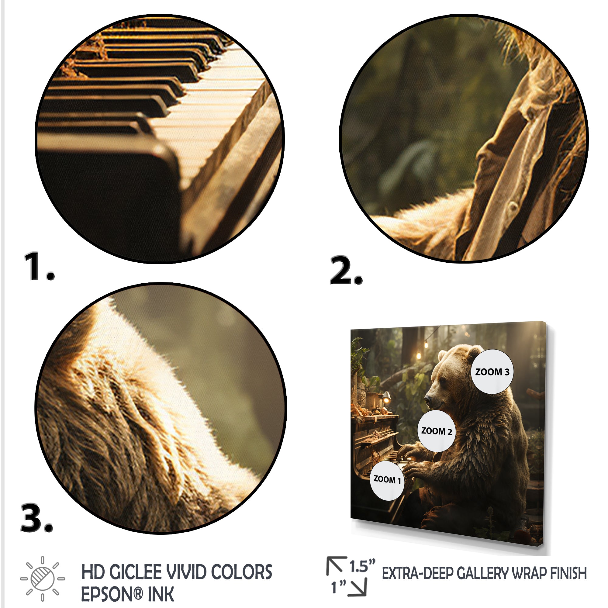 Forest bear playing piano - Bear Large Canvas Wall Art