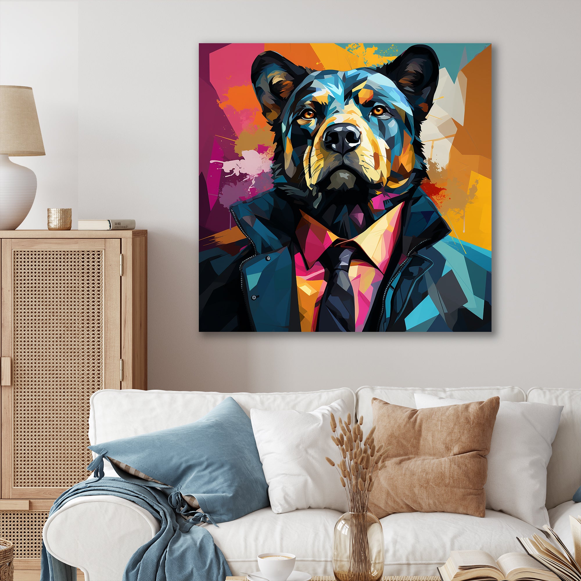 Suit up bear portrait - Bear Canvas Wall Art