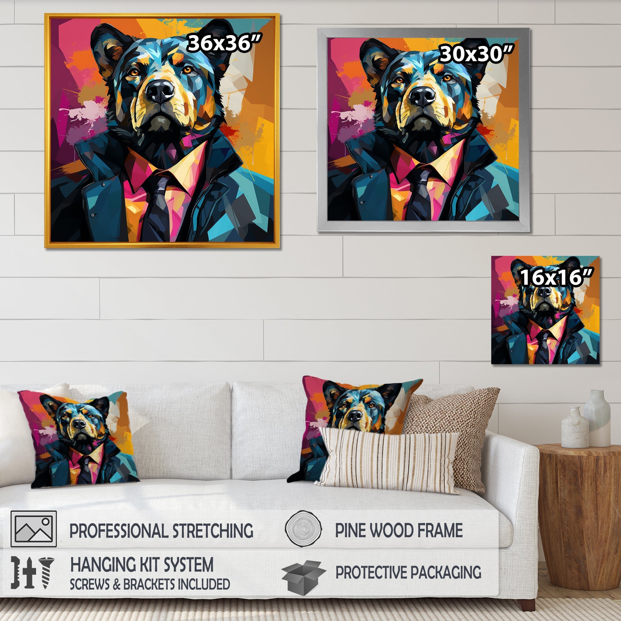 Suit up bear portrait - Bear Canvas Wall Art