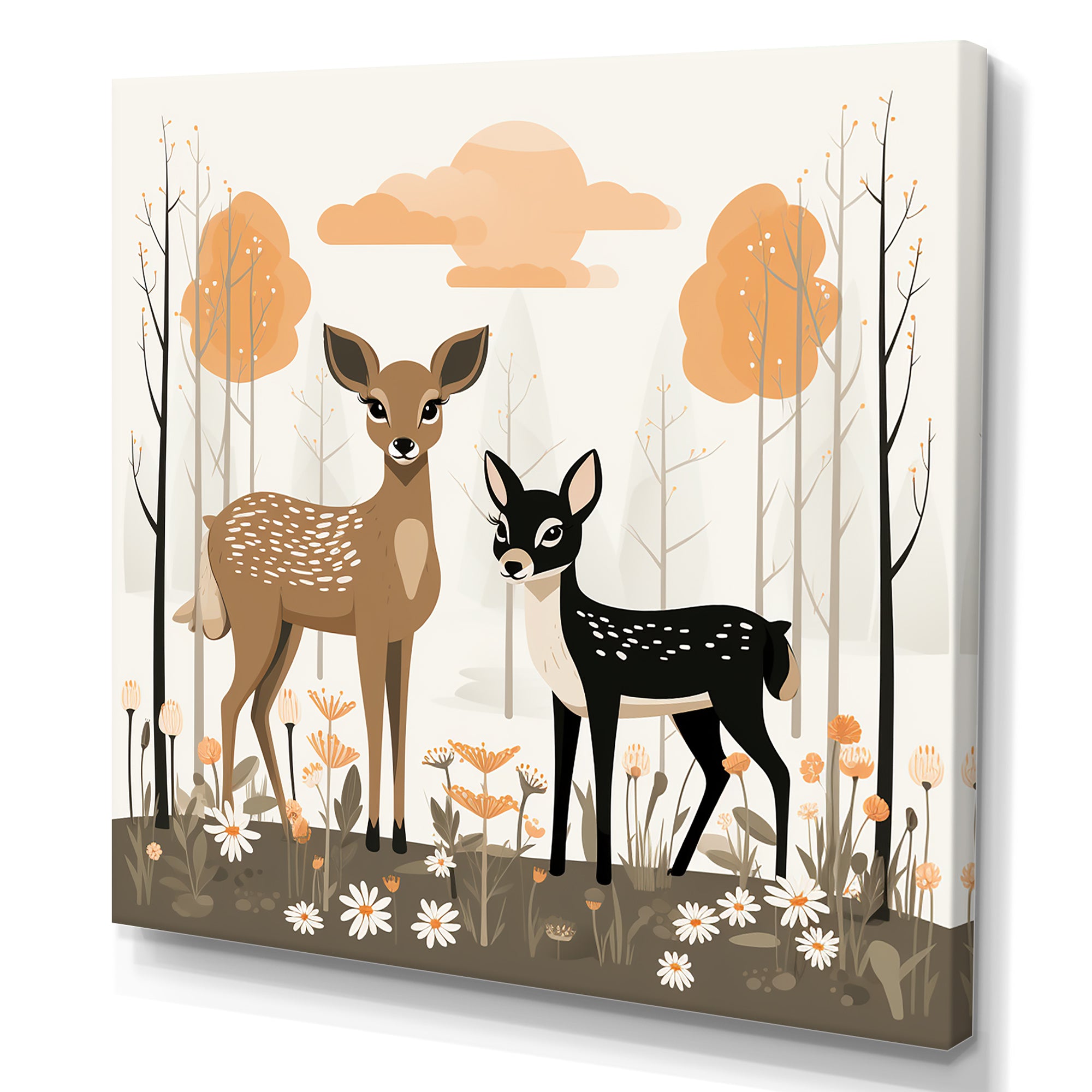 Nursery art deer family in the woods - Deer Home Decor Art