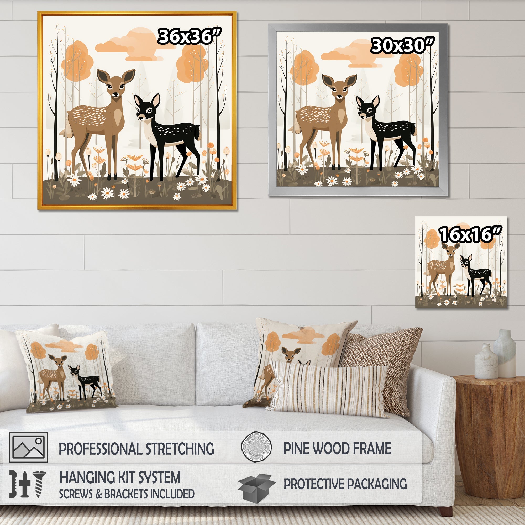 Nursery art deer family in the woods - Deer Home Decor Art
