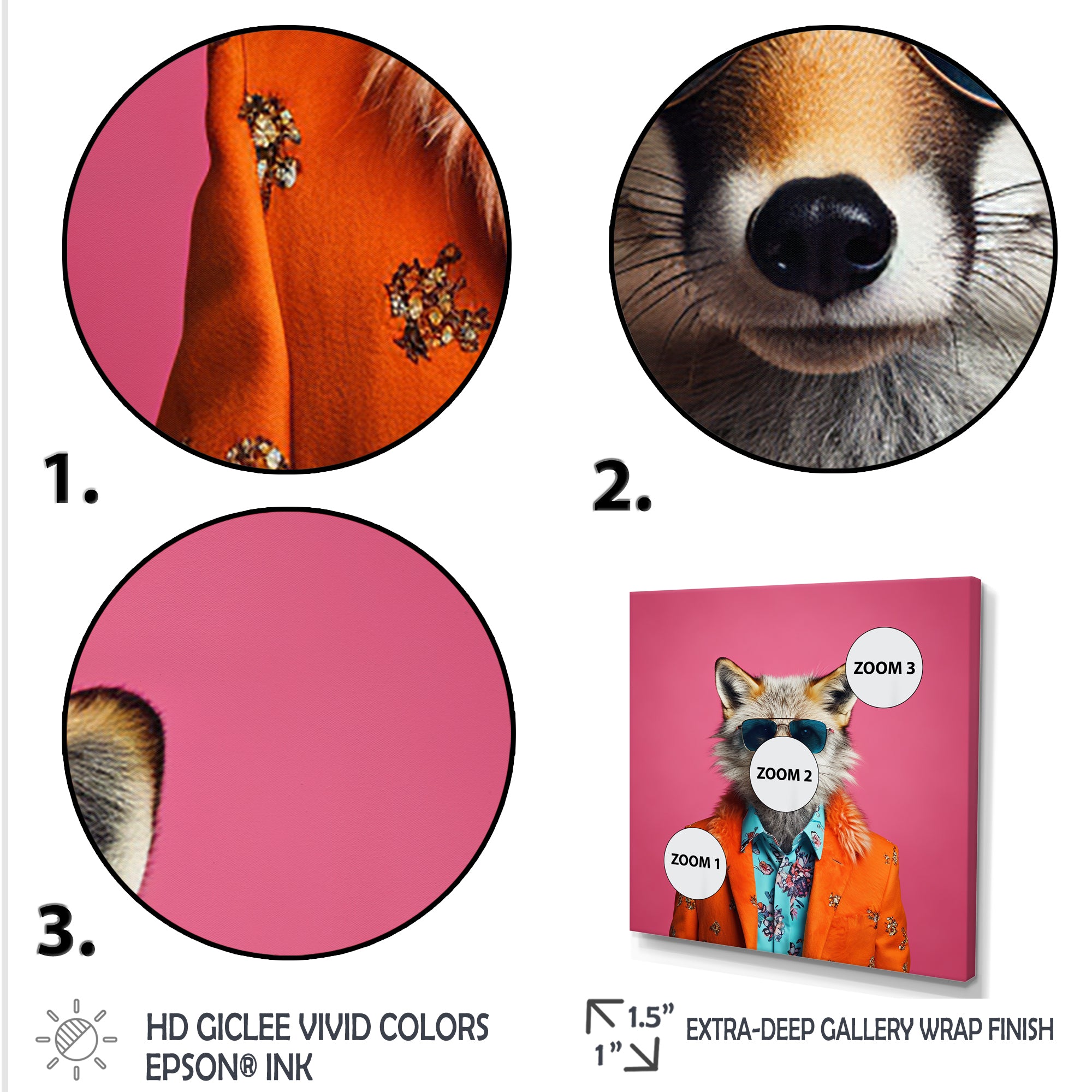 Orange and pink suited up fox fashion - Fox Large Canvas Wall Art
