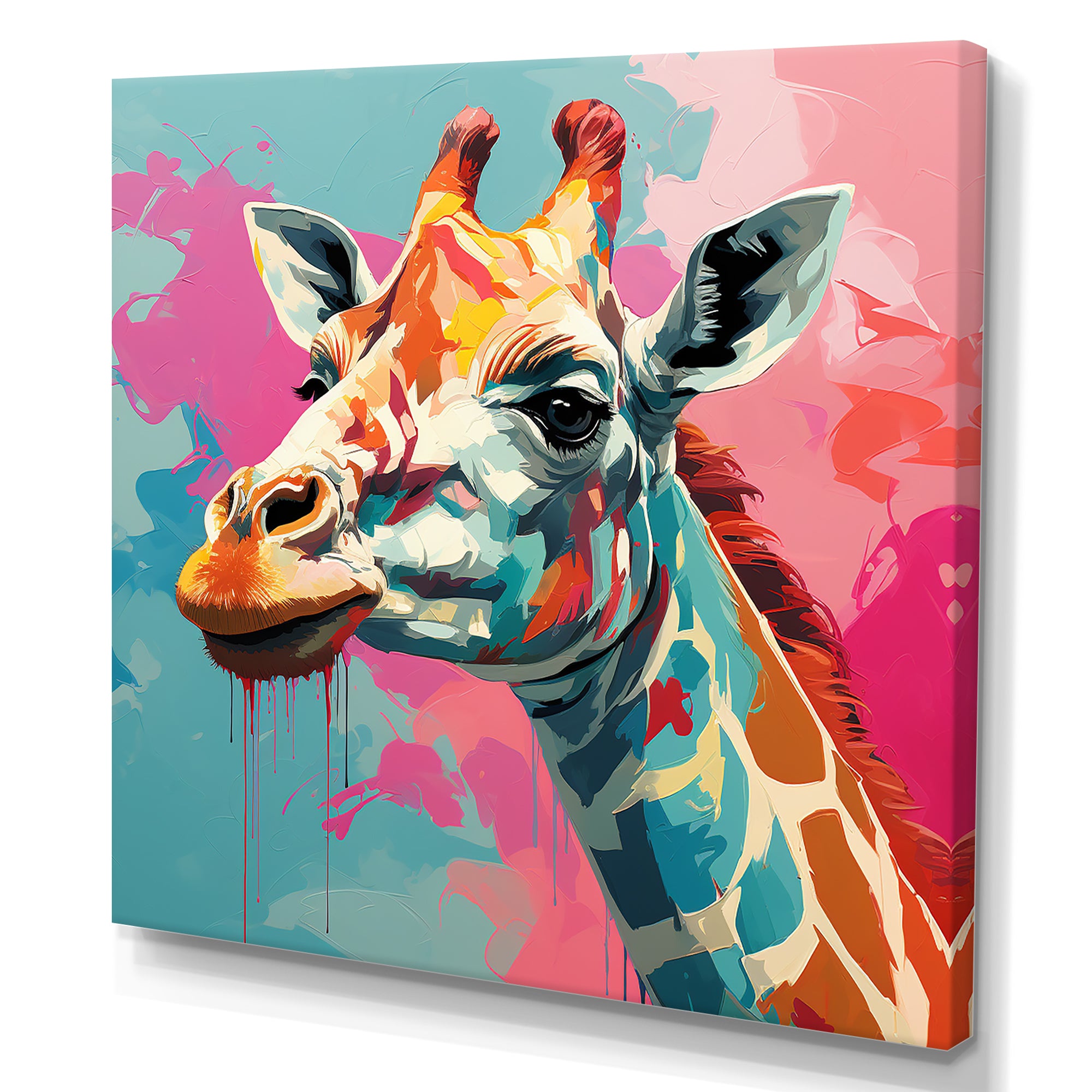 Pink and green Giraffe Portrait - Pink Giraffe Wall Art