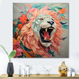 Pink and Grey Lion roar - Pink Lion Wall Art