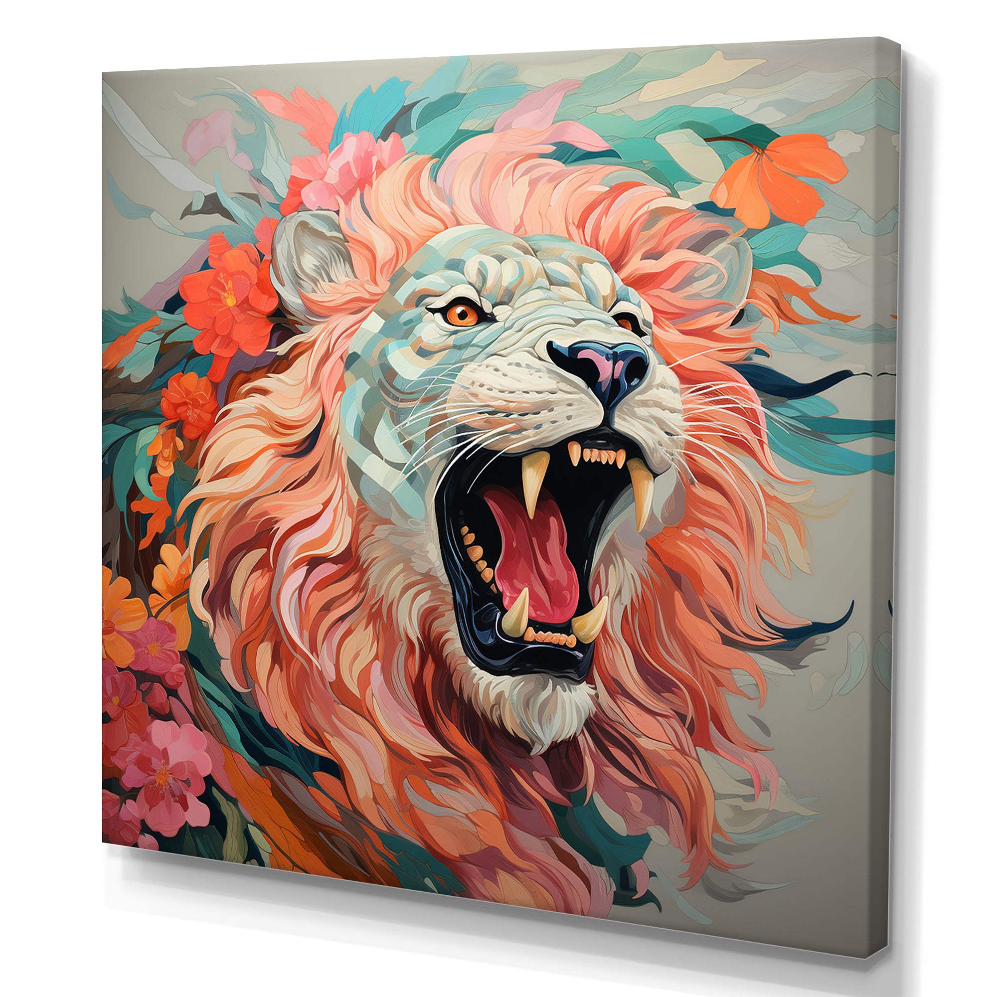 Pink and Grey Lion roar - Pink Lion Wall Art