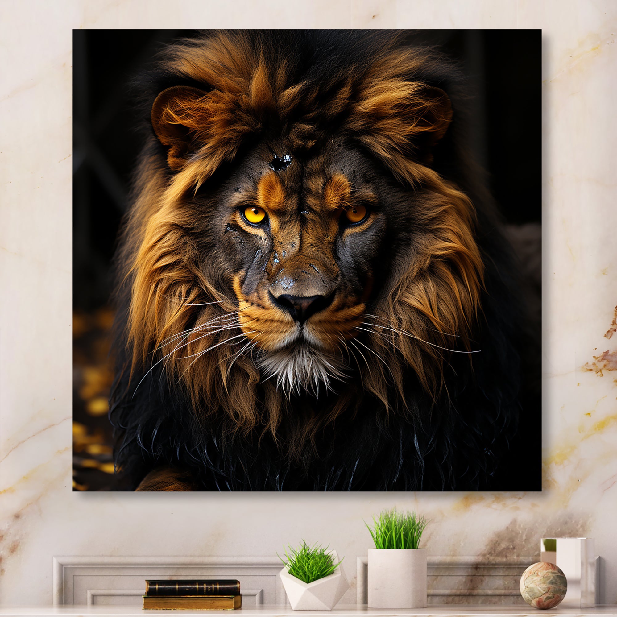 Midnight golden lion - Lion Bedroom Wall Art