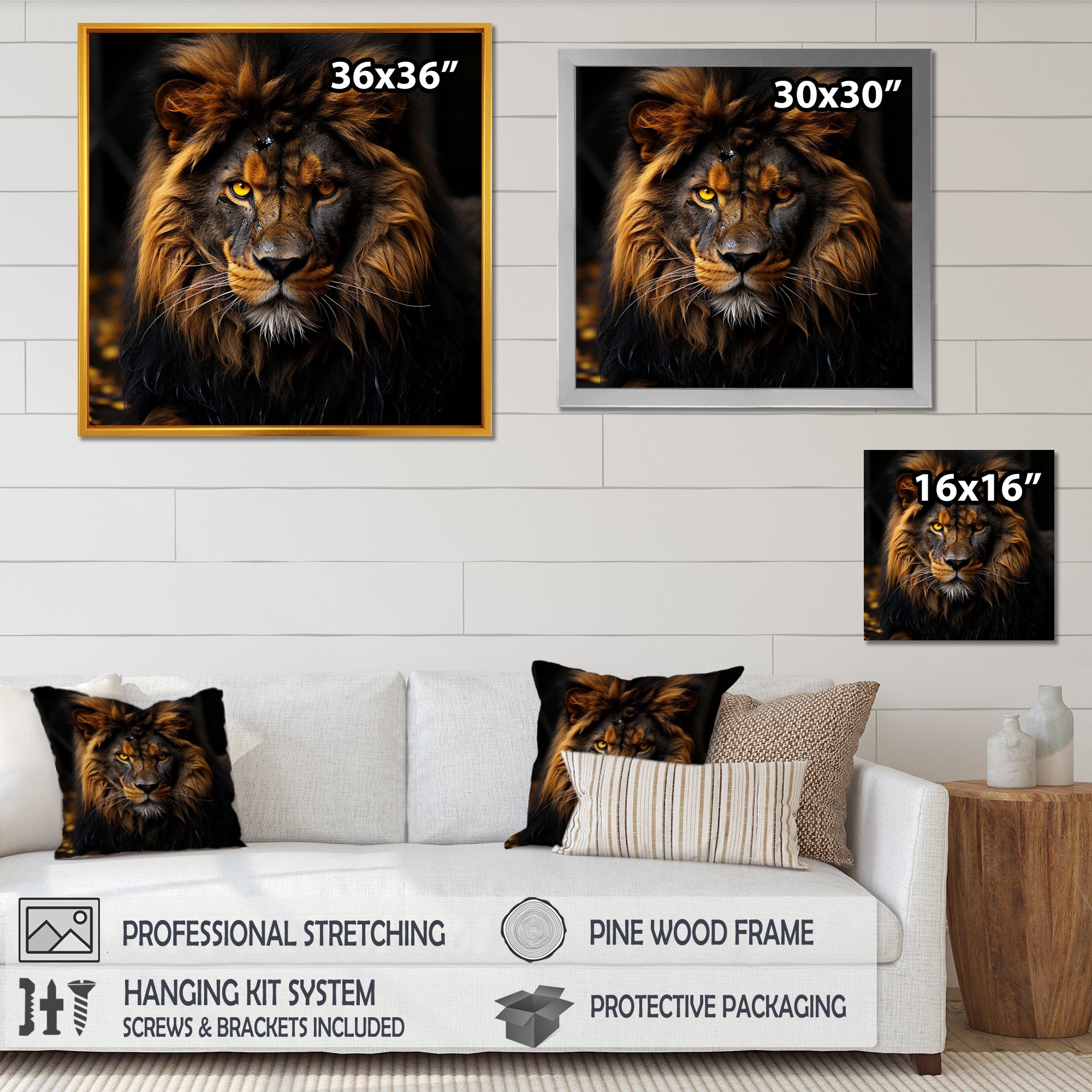Midnight golden lion - Lion Bedroom Wall Art