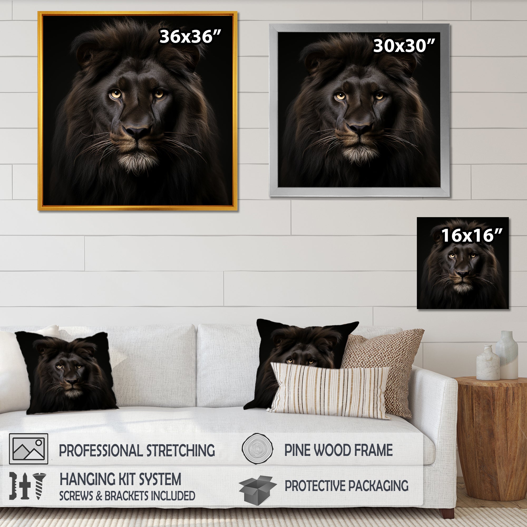 Midnight black lion - Lion Canvas Wall Art