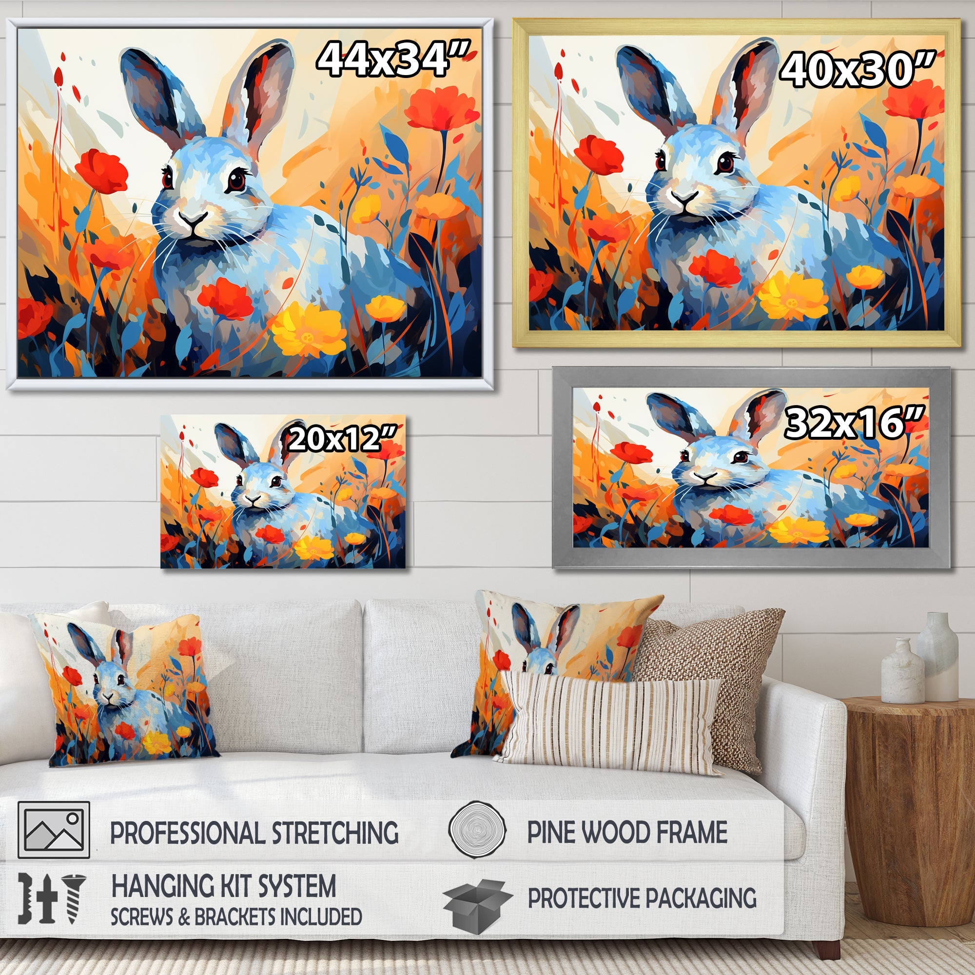 Blue Rabbit flower meadows - Blue Rabbit Wall Art